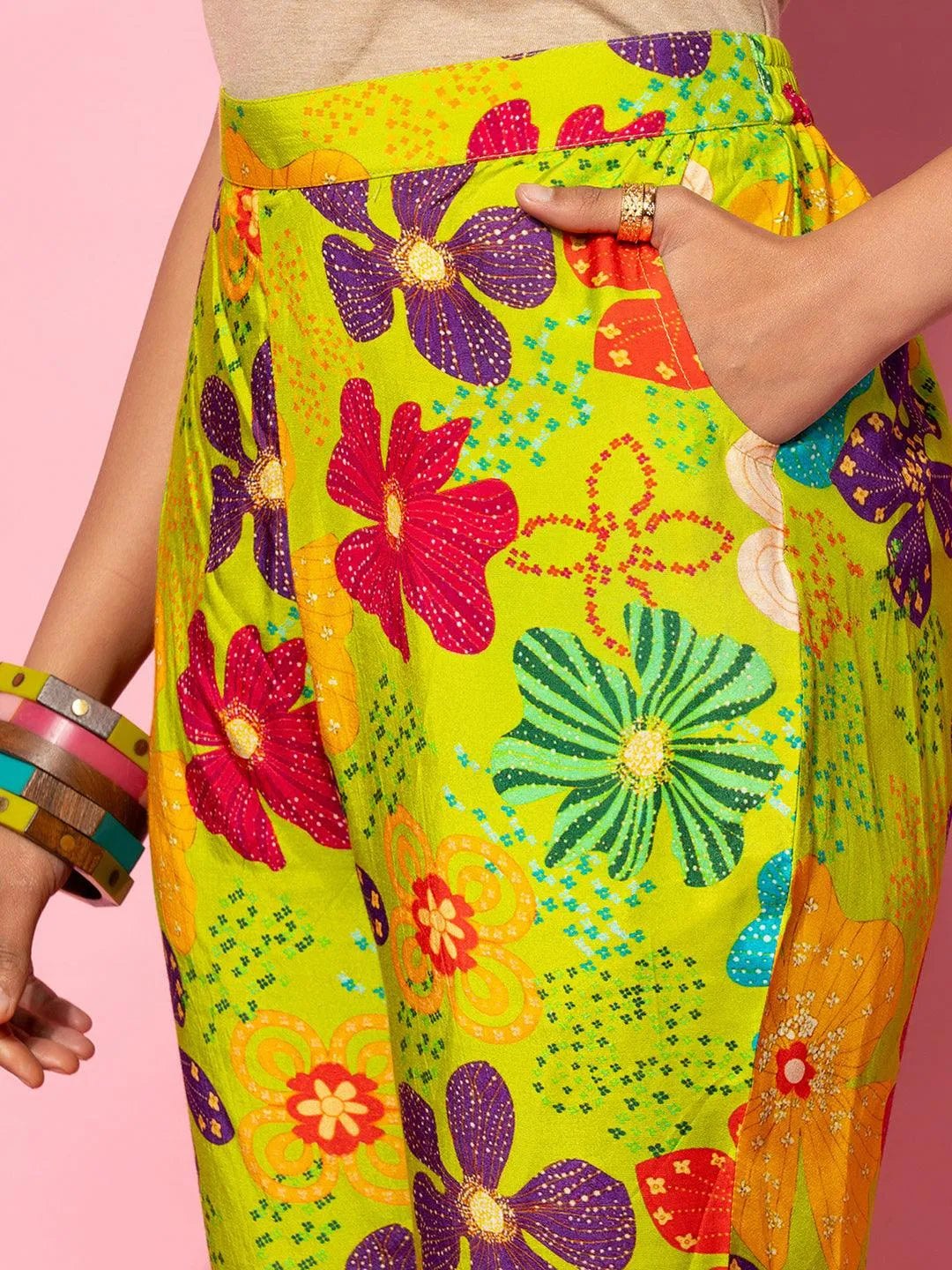 Green Printed Silk Blend Co-Ords