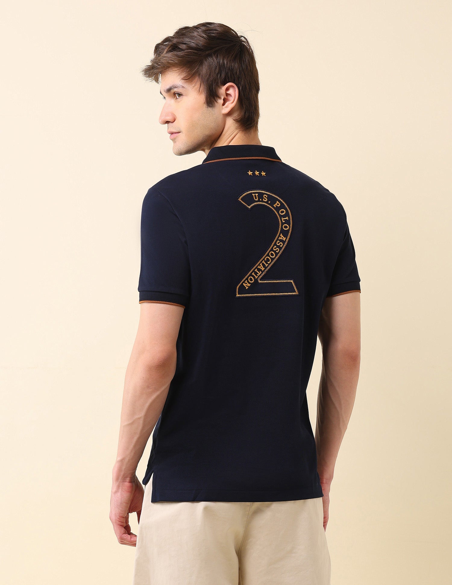 Brand Appliqued Gold Cup Polo Shirt
