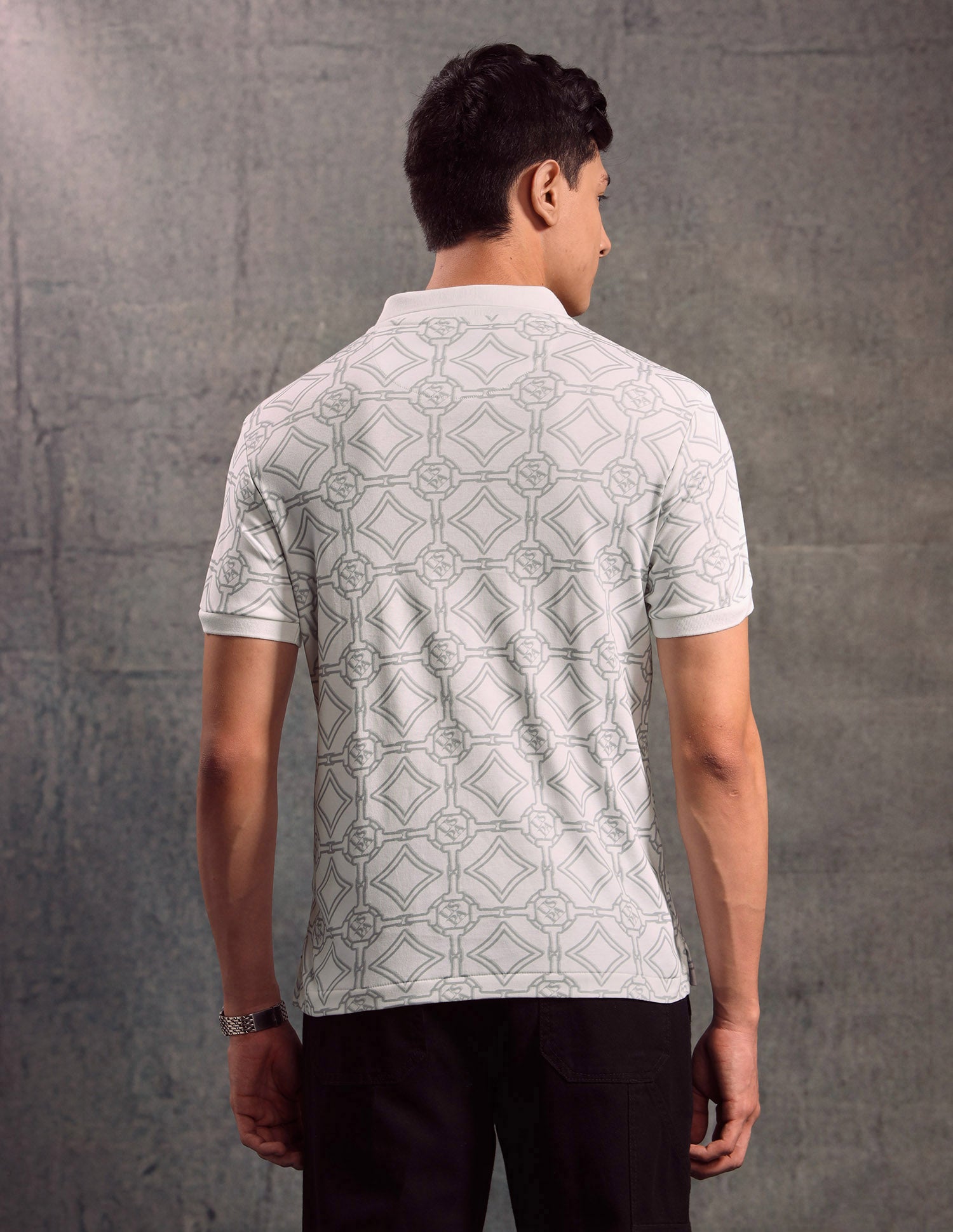Geometric Printed Muscle Fit Polo shirt