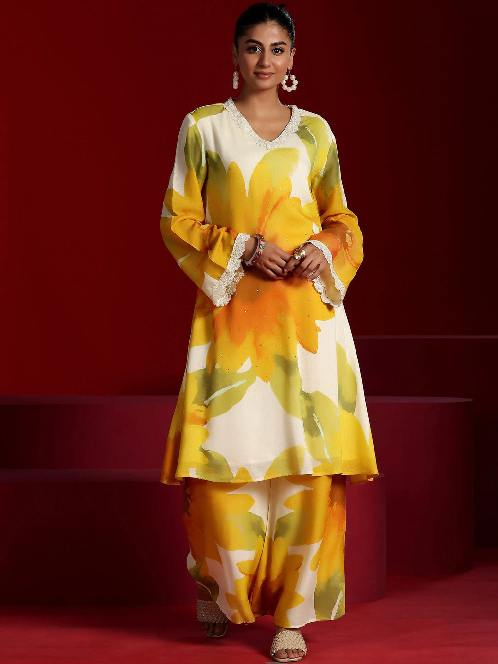 Libas Art Off White Printed Cotton Blend Co-Ords