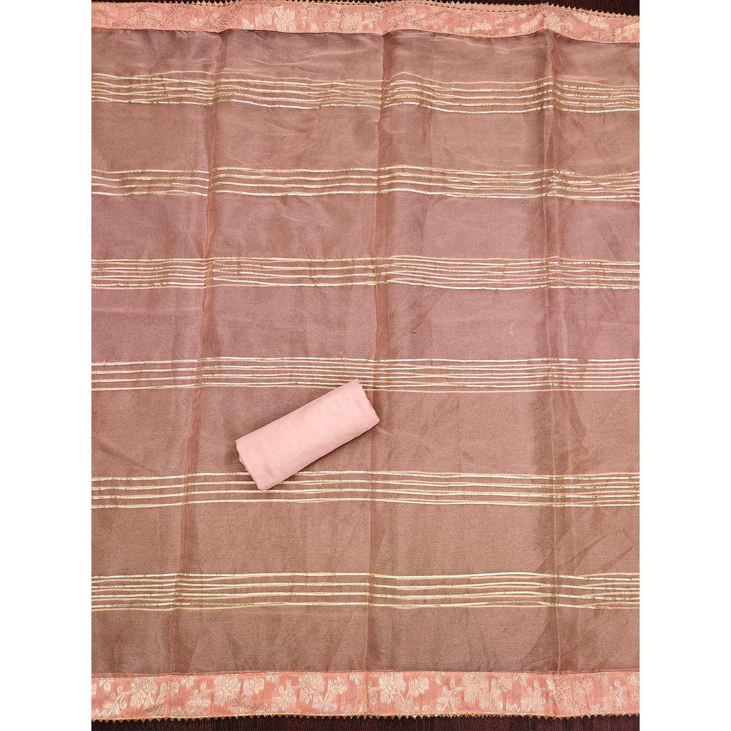 Peach Woven With Handwork Jacquard Dress Material