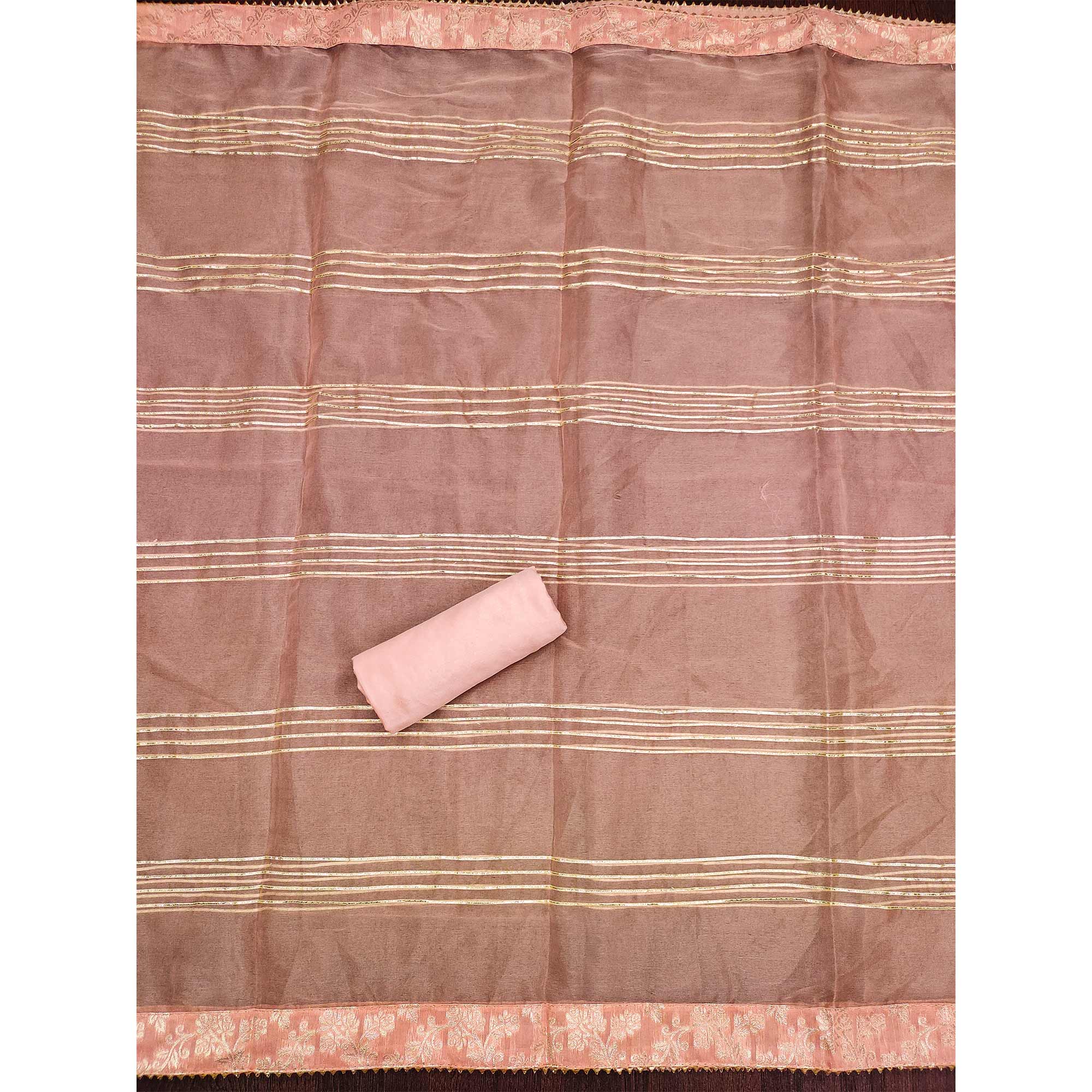 Peach Woven With Handwork Jacquard Dress Material
