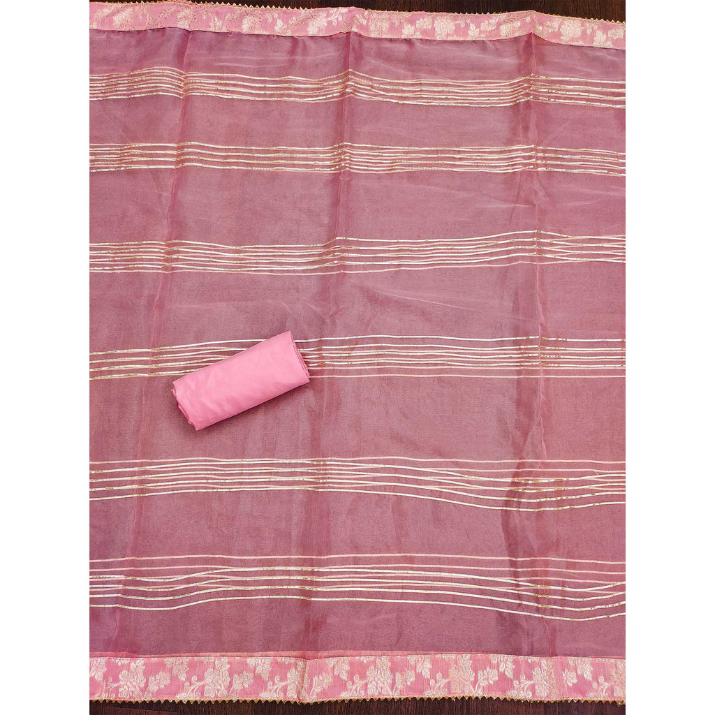 Pink Woven With Handwork Jacquard Dress Material
