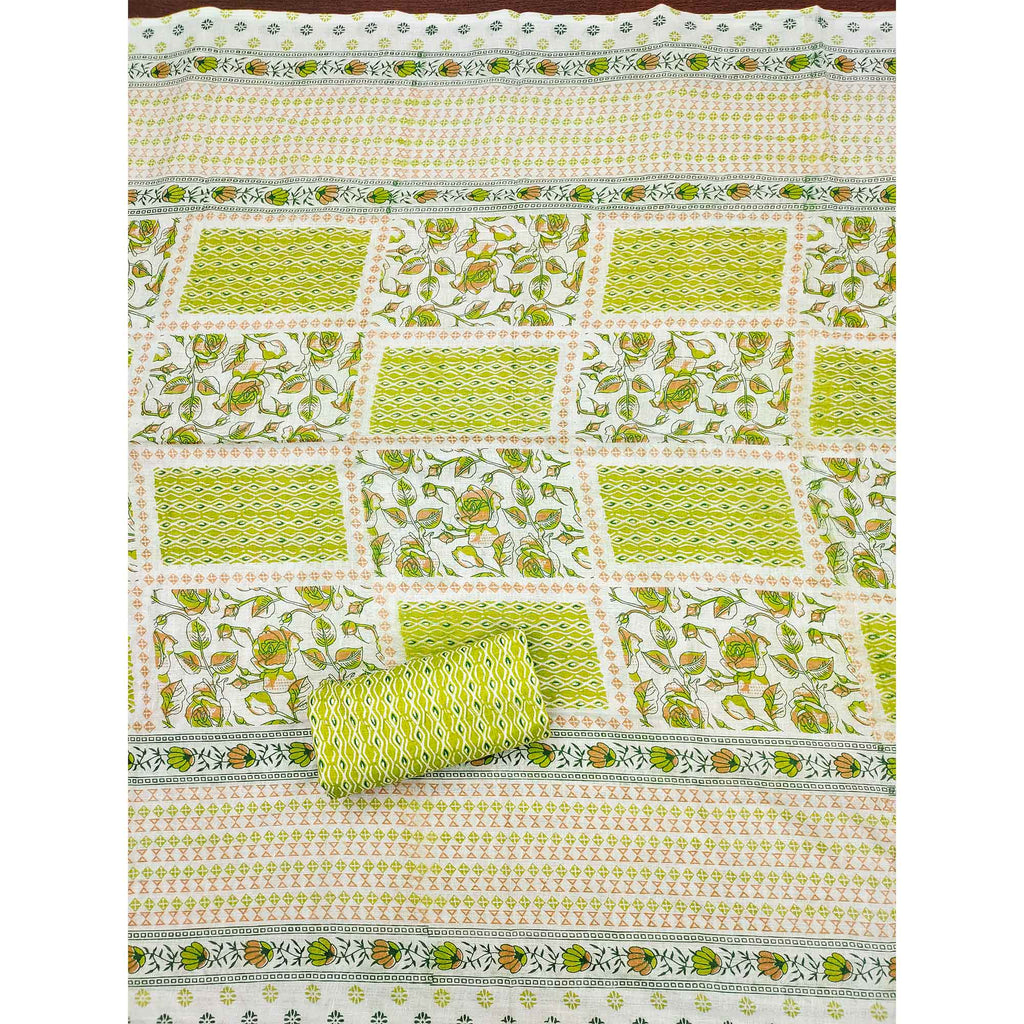 Green Floral Printed Cotton Blend Dress Material