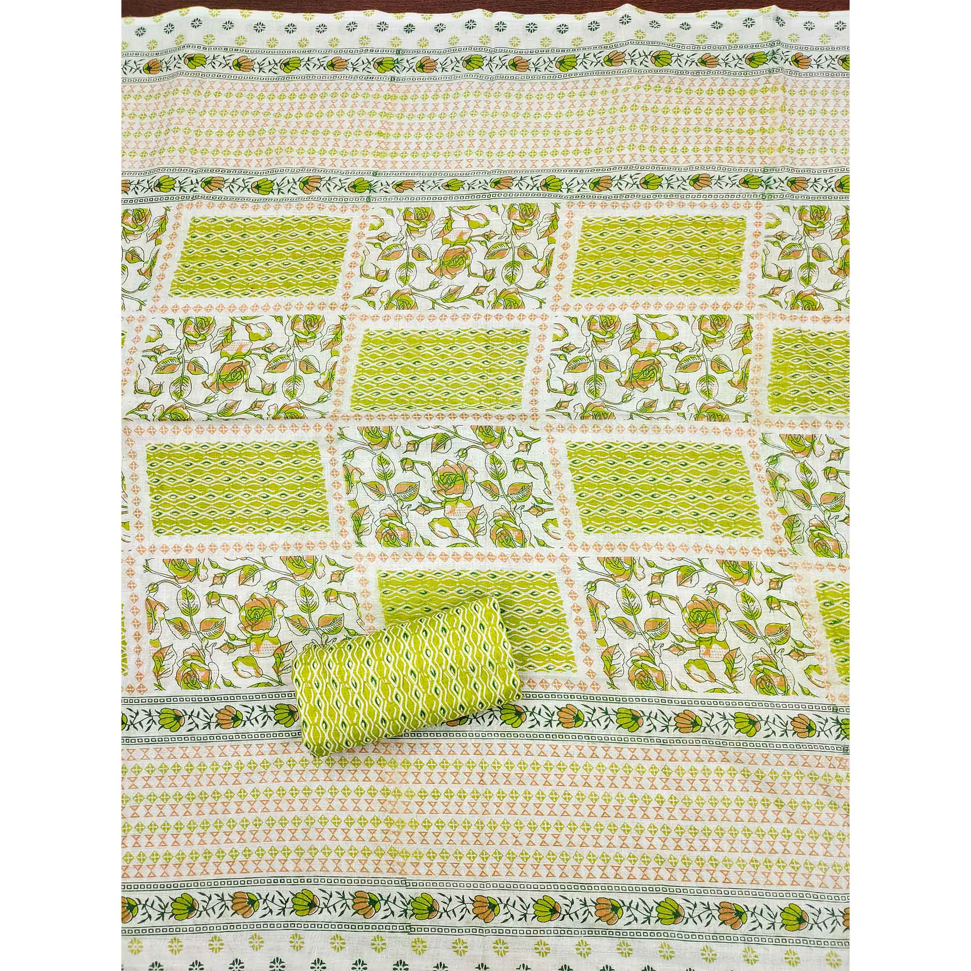 Green Floral Printed Cotton Blend Dress Material