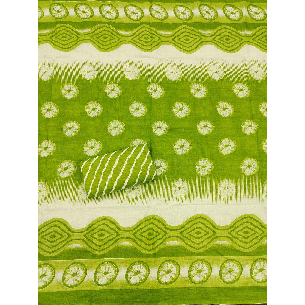 Green Printed With Embroidered Cotton Blend Dress Material