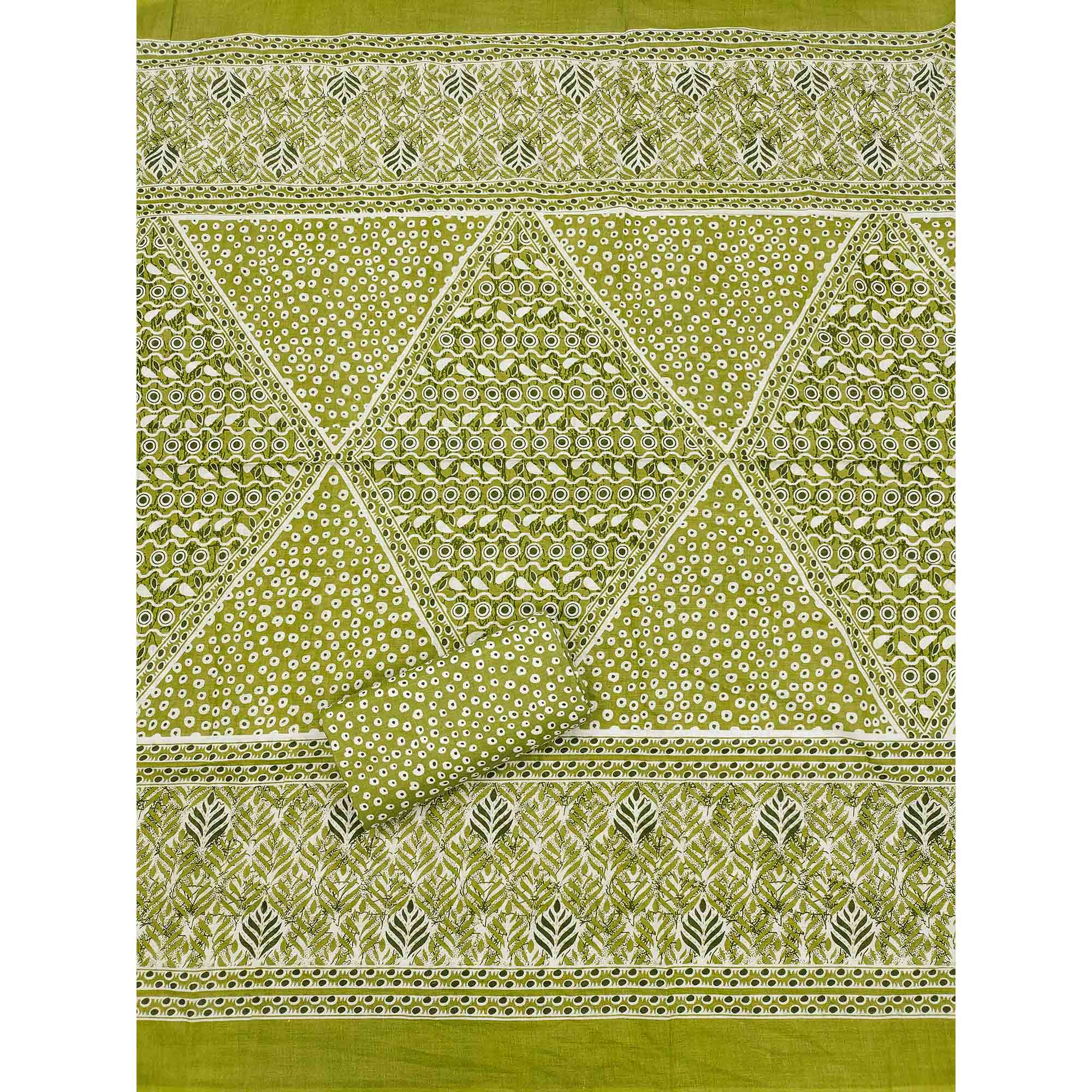 Green Printed With Embroidered Cotton Blend Dress Material