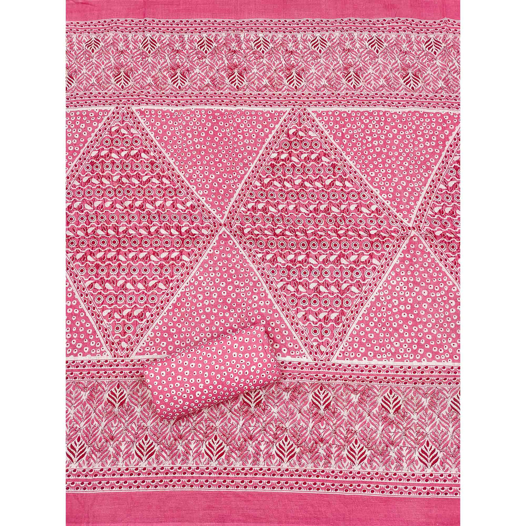 Pink Printed With Embroidered Cotton Blend Dress Material