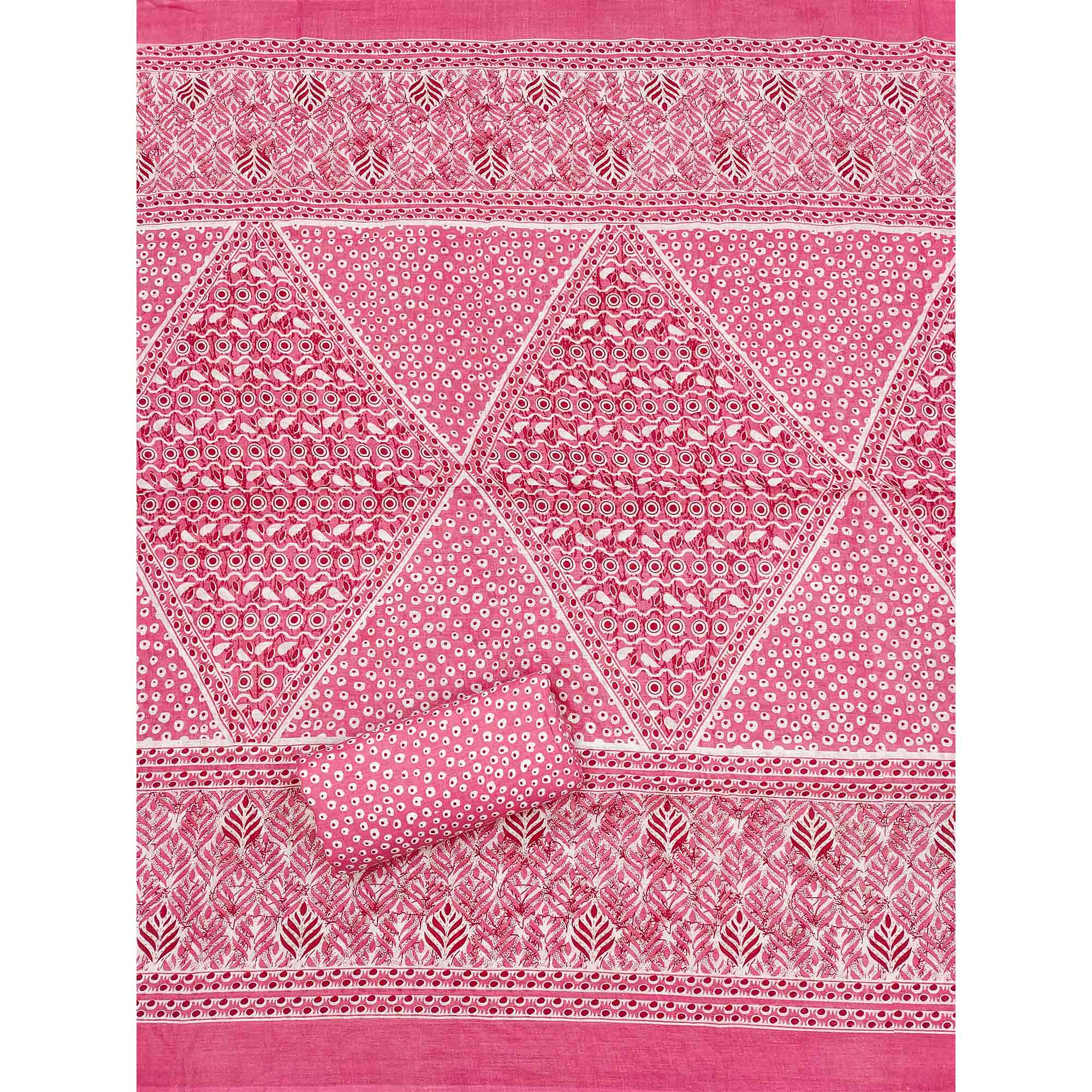 Pink Printed With Embroidered Cotton Blend Dress Material