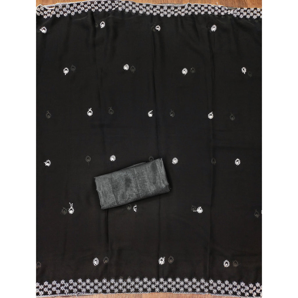 Black Embroidered Georgette Dress Material