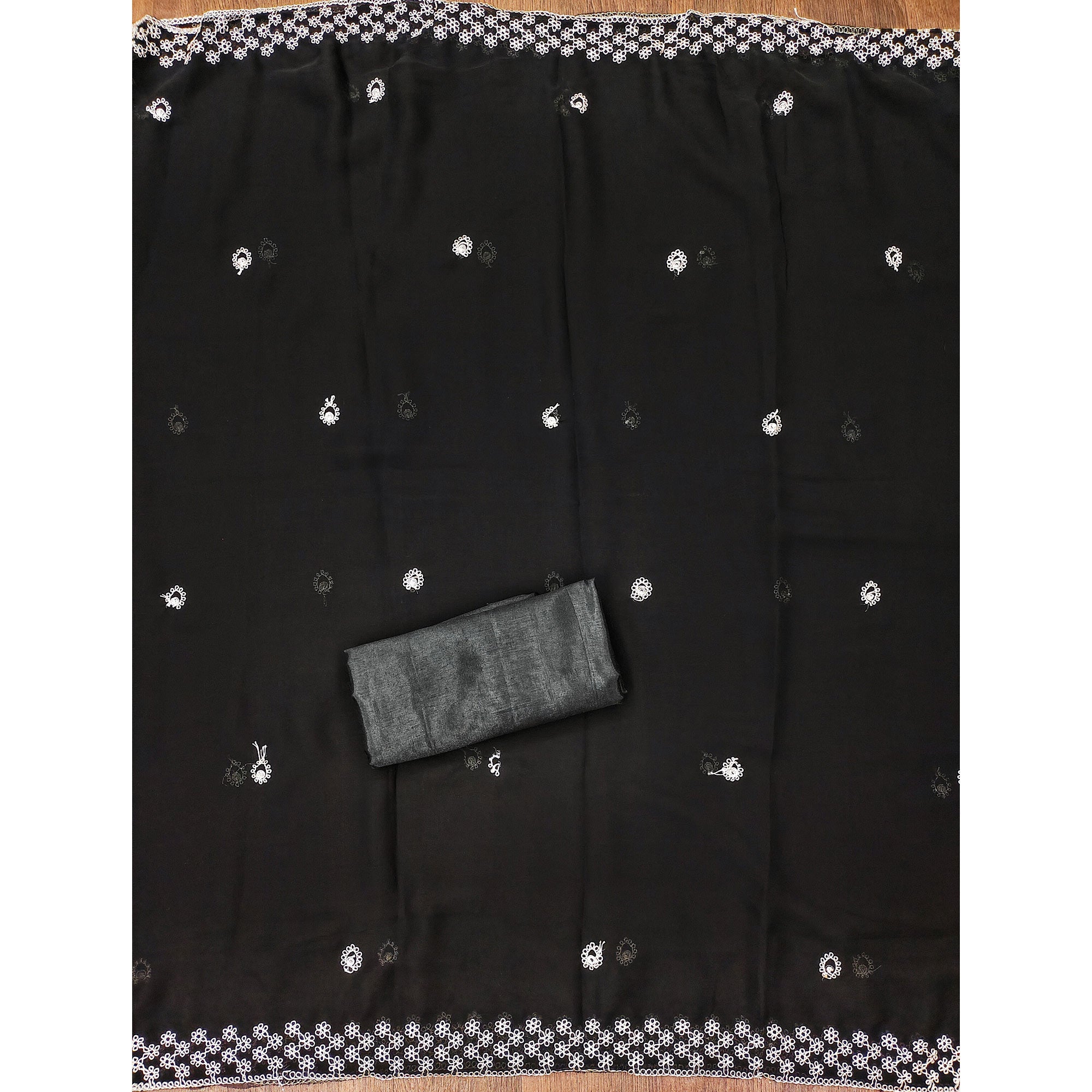 Black Embroidered Georgette Dress Material