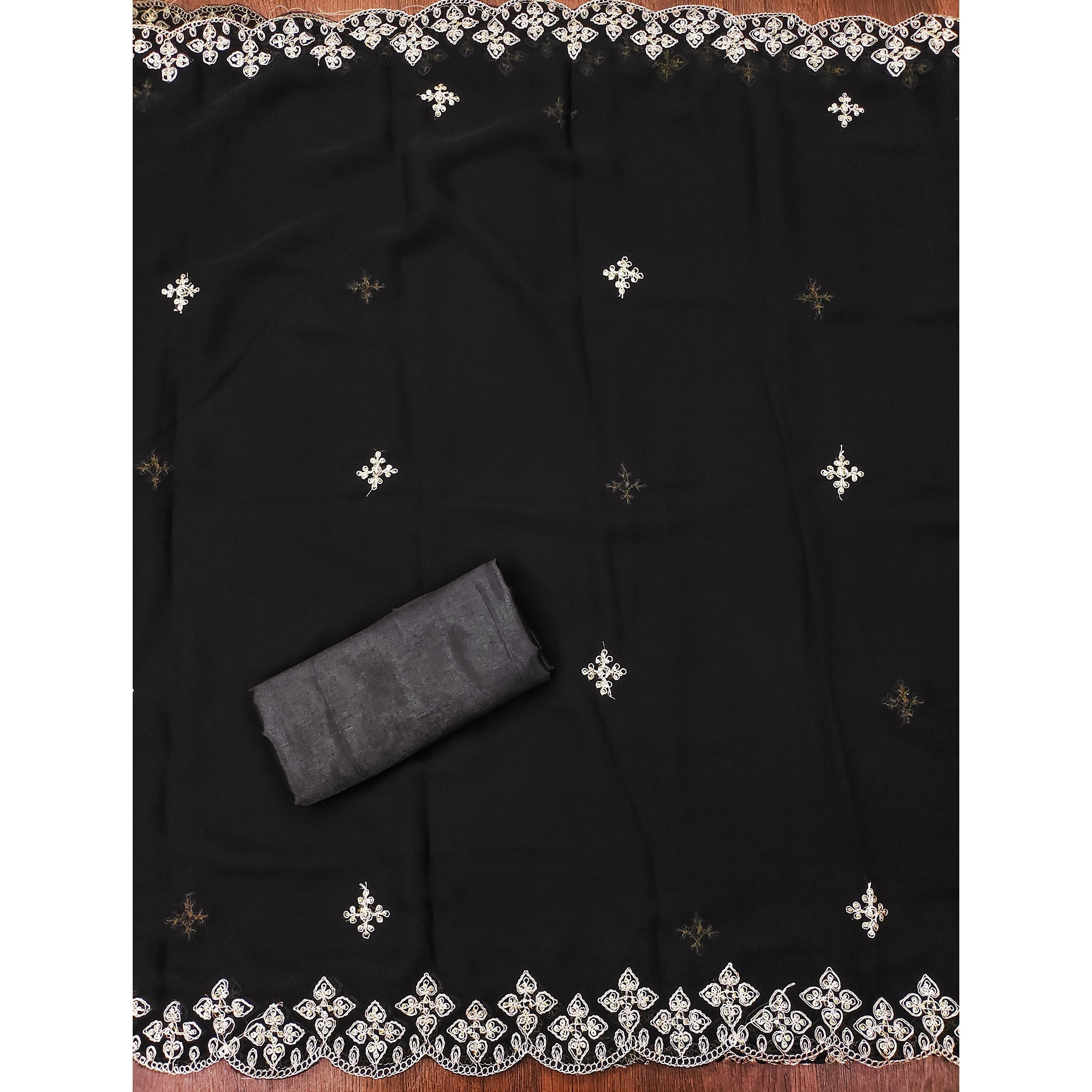 Black Floral Embroidered Georgette Dress Material