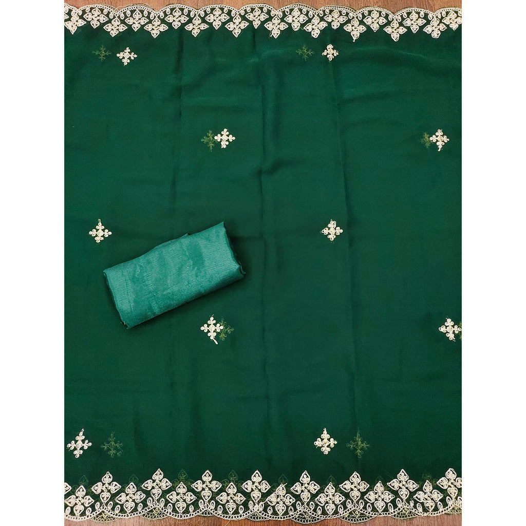 Green Floral Embroidered Georgette Dress Material