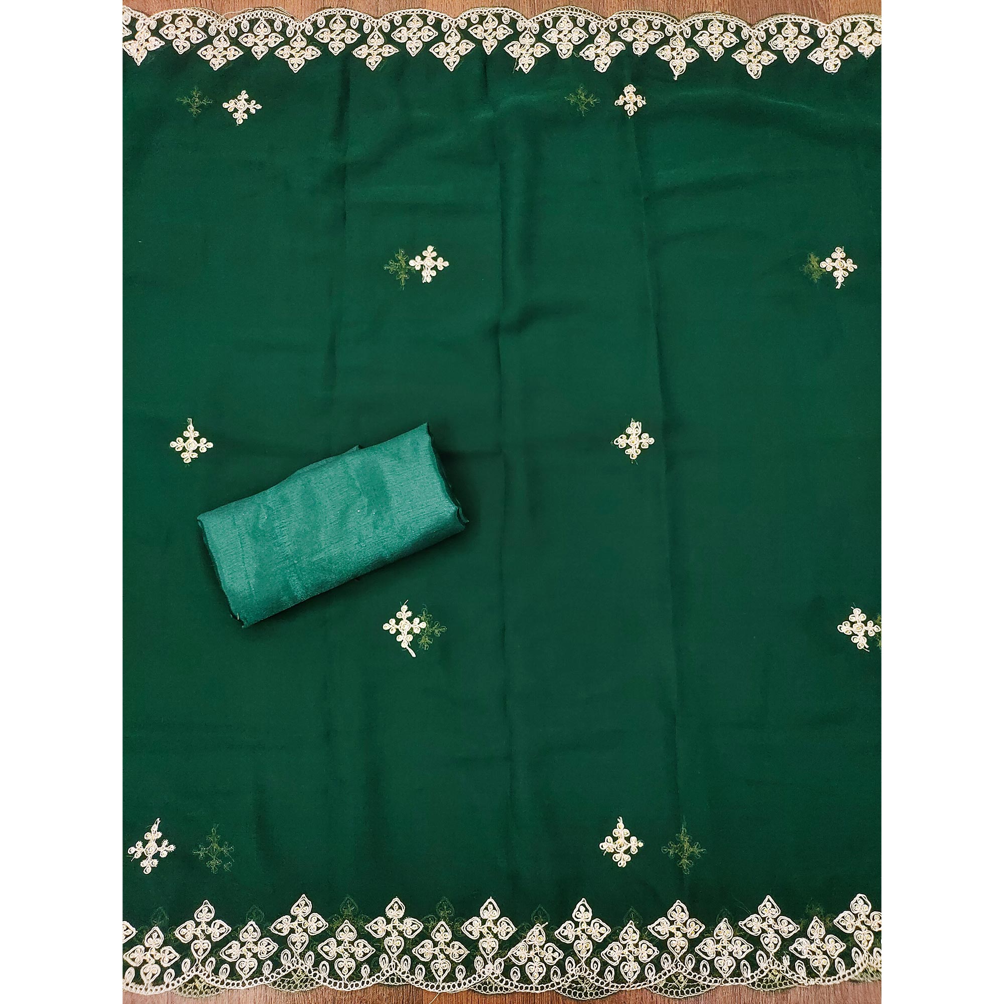 Green Floral Embroidered Georgette Dress Material