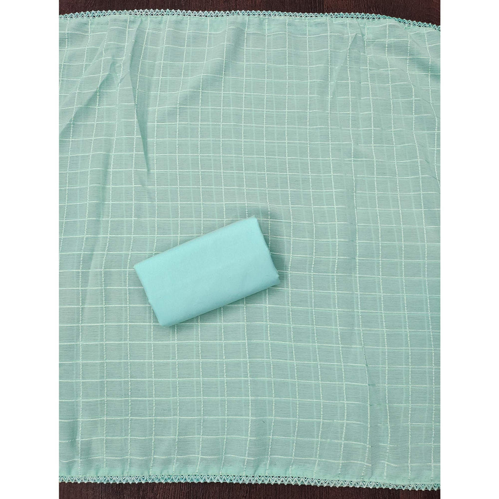 Blue Cotton Blend Dress Material With Elegant Schiffli Work & Artistic Digital Print