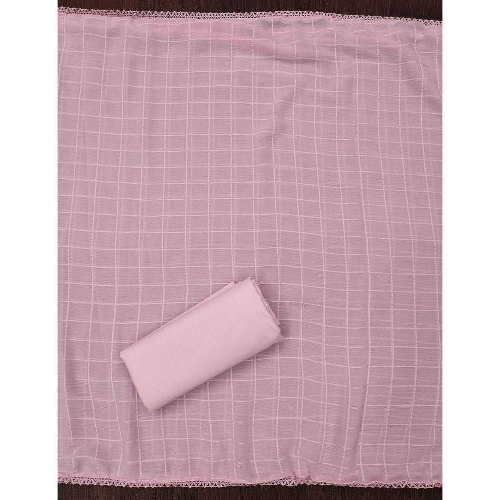 Pink Cotton Blend Dress Material With Elegant Schiffli Work & Artistic Digital Print