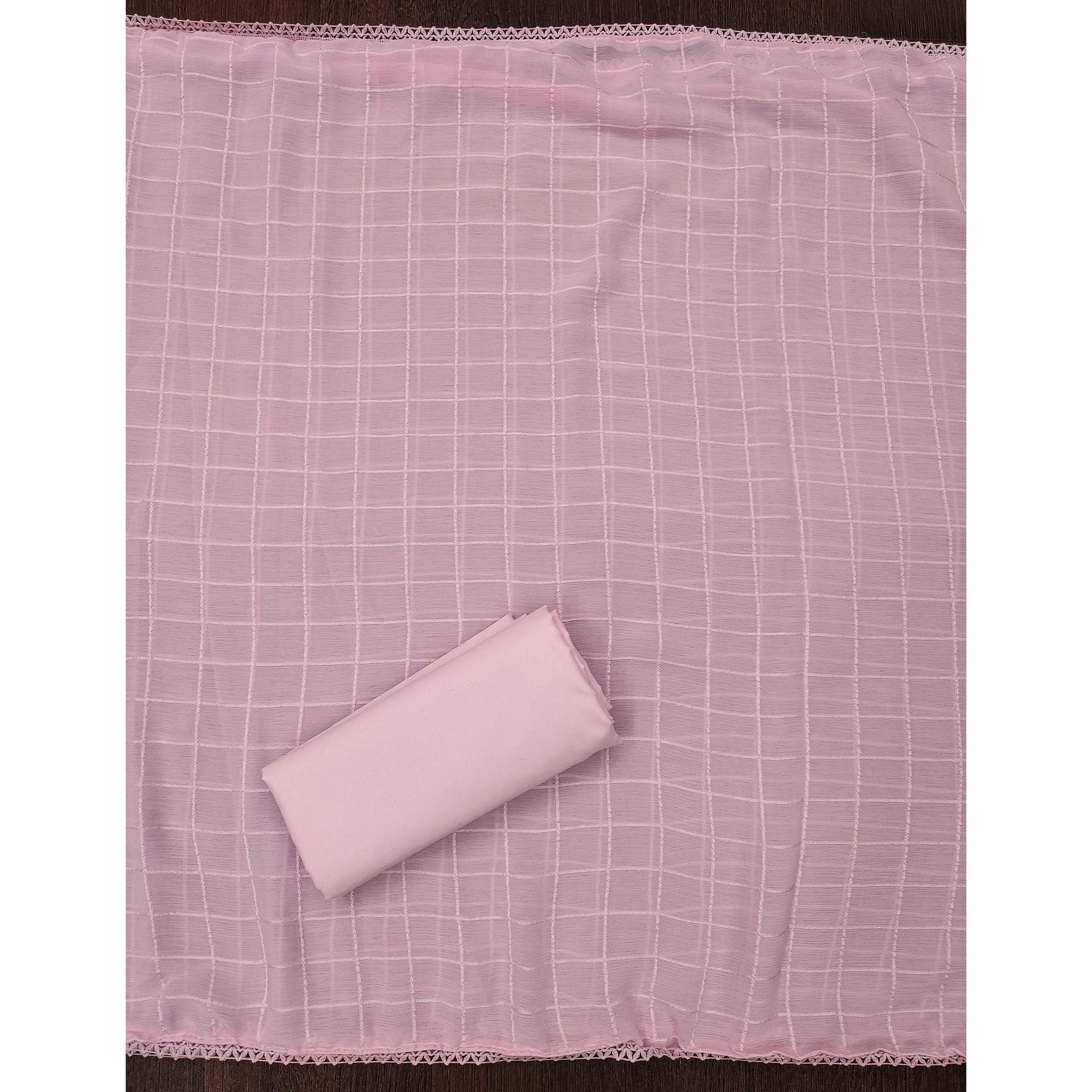 Pink Cotton Blend Dress Material With Elegant Schiffli Work & Artistic Digital Print