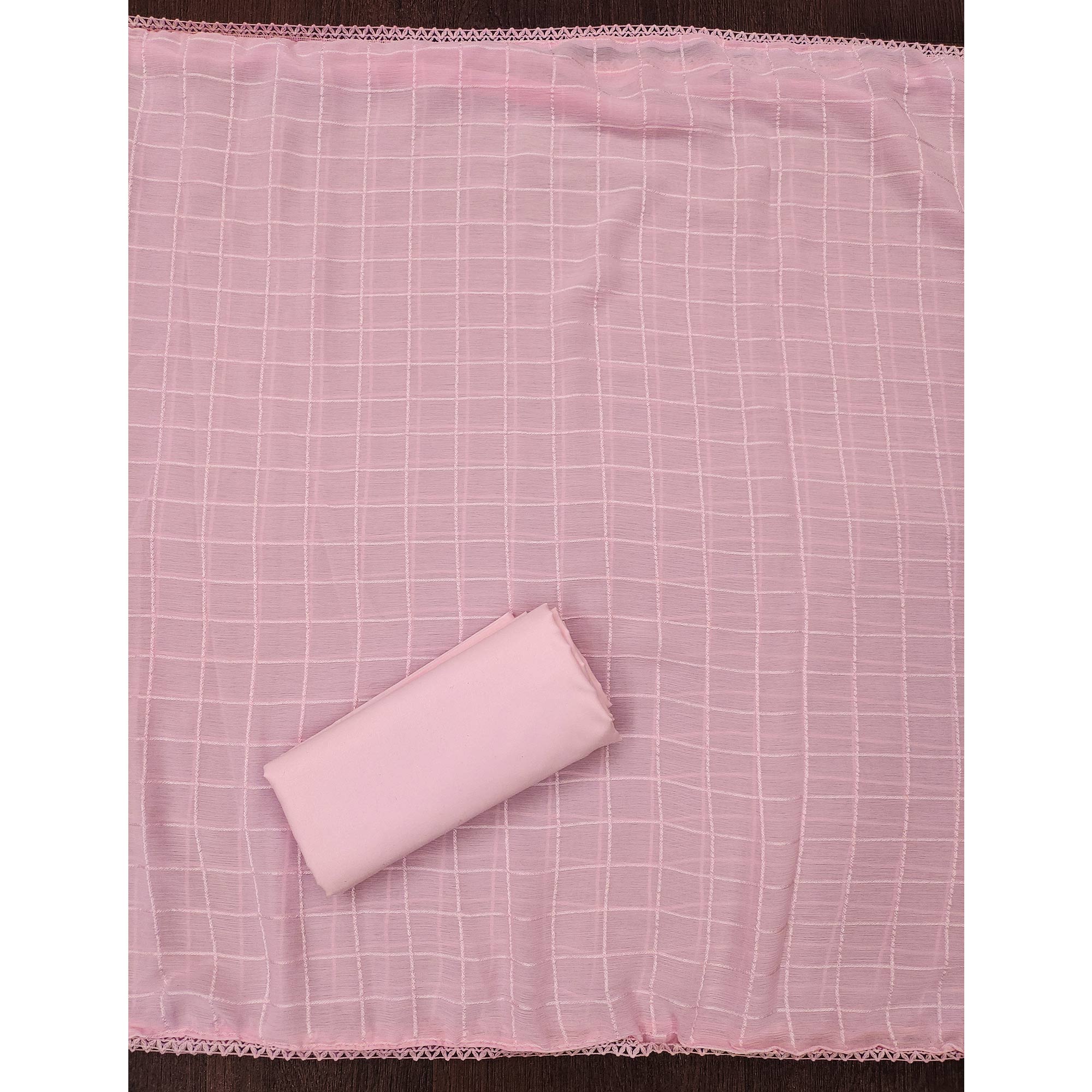 Pink Schiffli Embroidered Cotton Blend Dress Material With Floral Digital Print