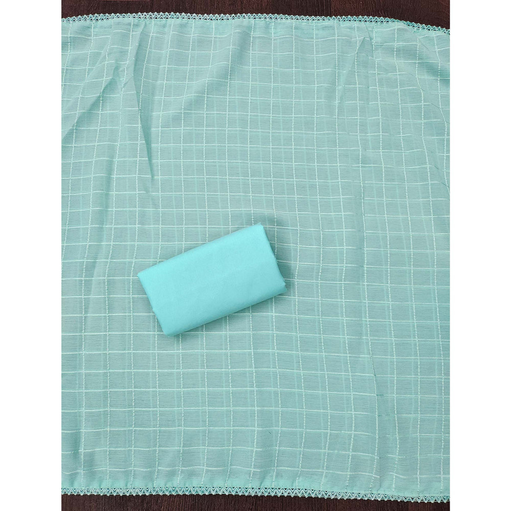 Blue Cotton Blend Dress Material With Schiffli Embroidery & Floral Digital Print