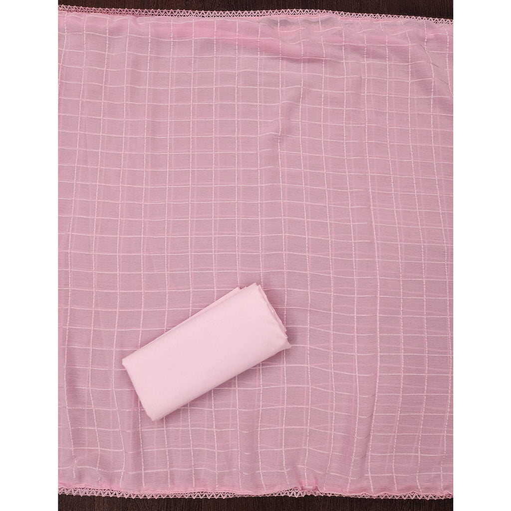 Pink Cotton Blend Dress Material With Schiffli Embroidery & Floral Digital Print