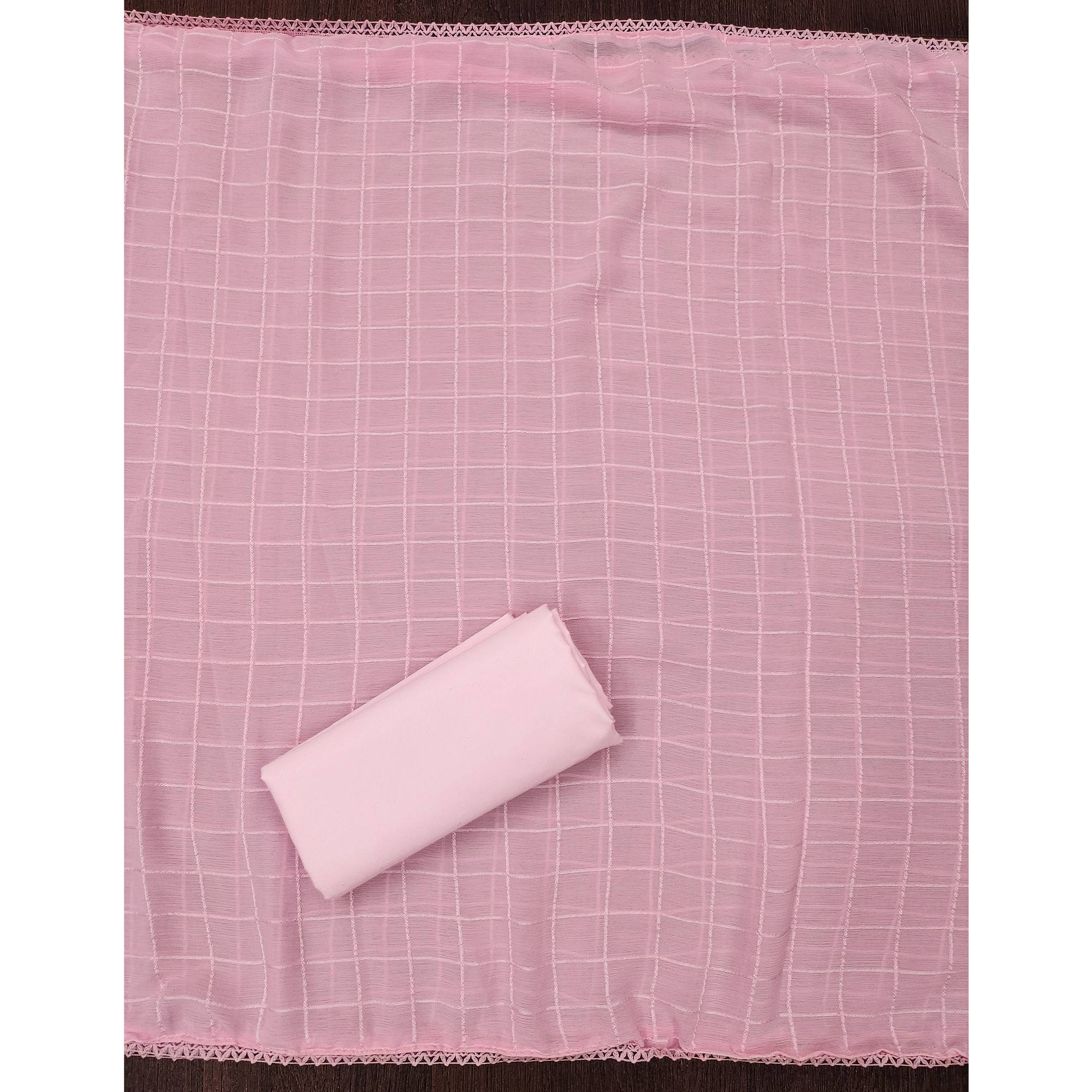 Pink Cotton Blend Dress Material With Schiffli Embroidery & Floral Digital Print