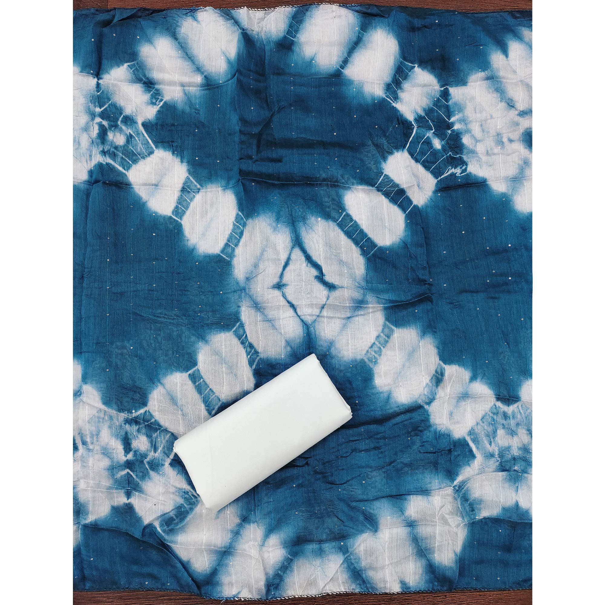 Blue Cotton Blend Dress Material With Floral Thread Embroidery