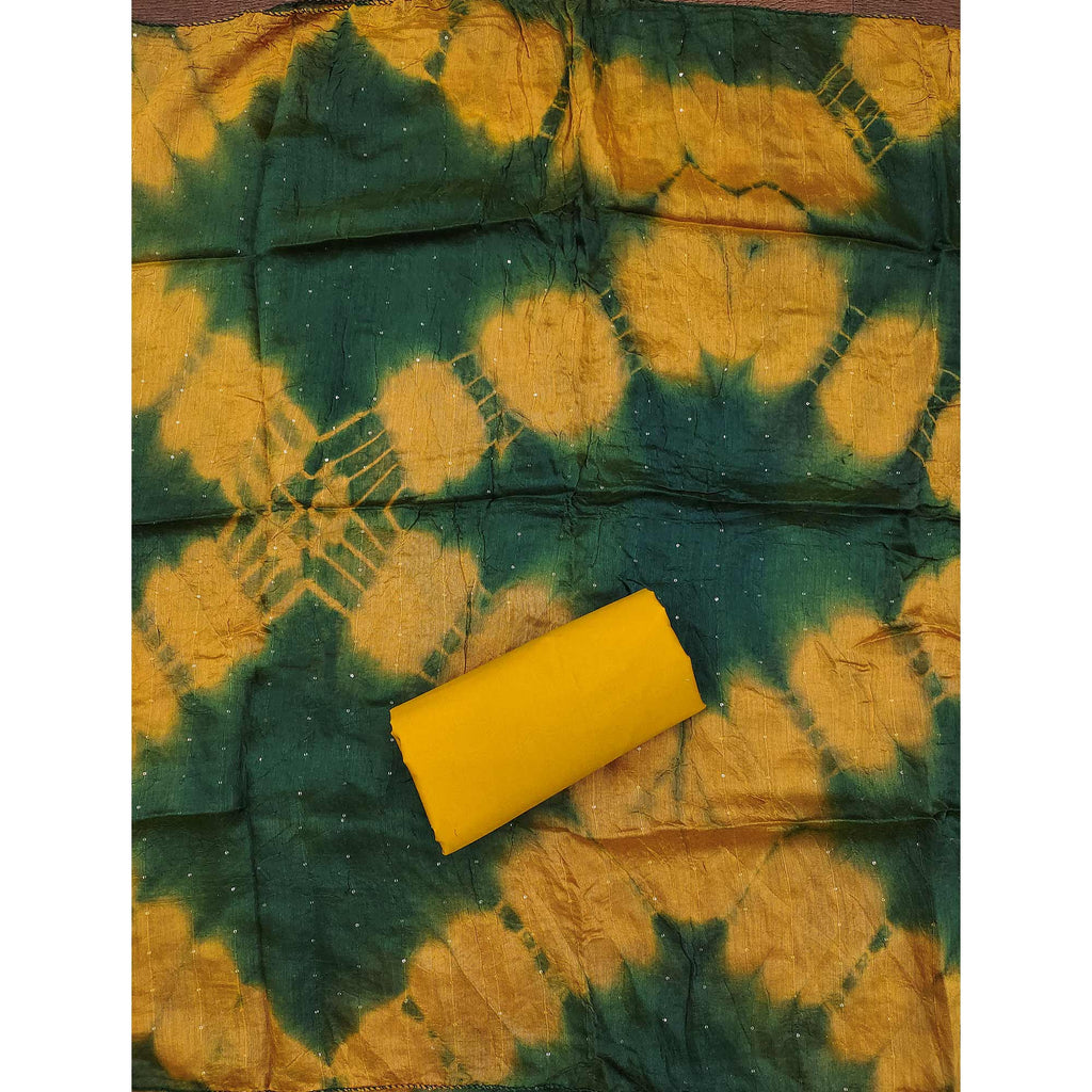 Green Cotton Blend Dress Material With Floral Thread Embroidery