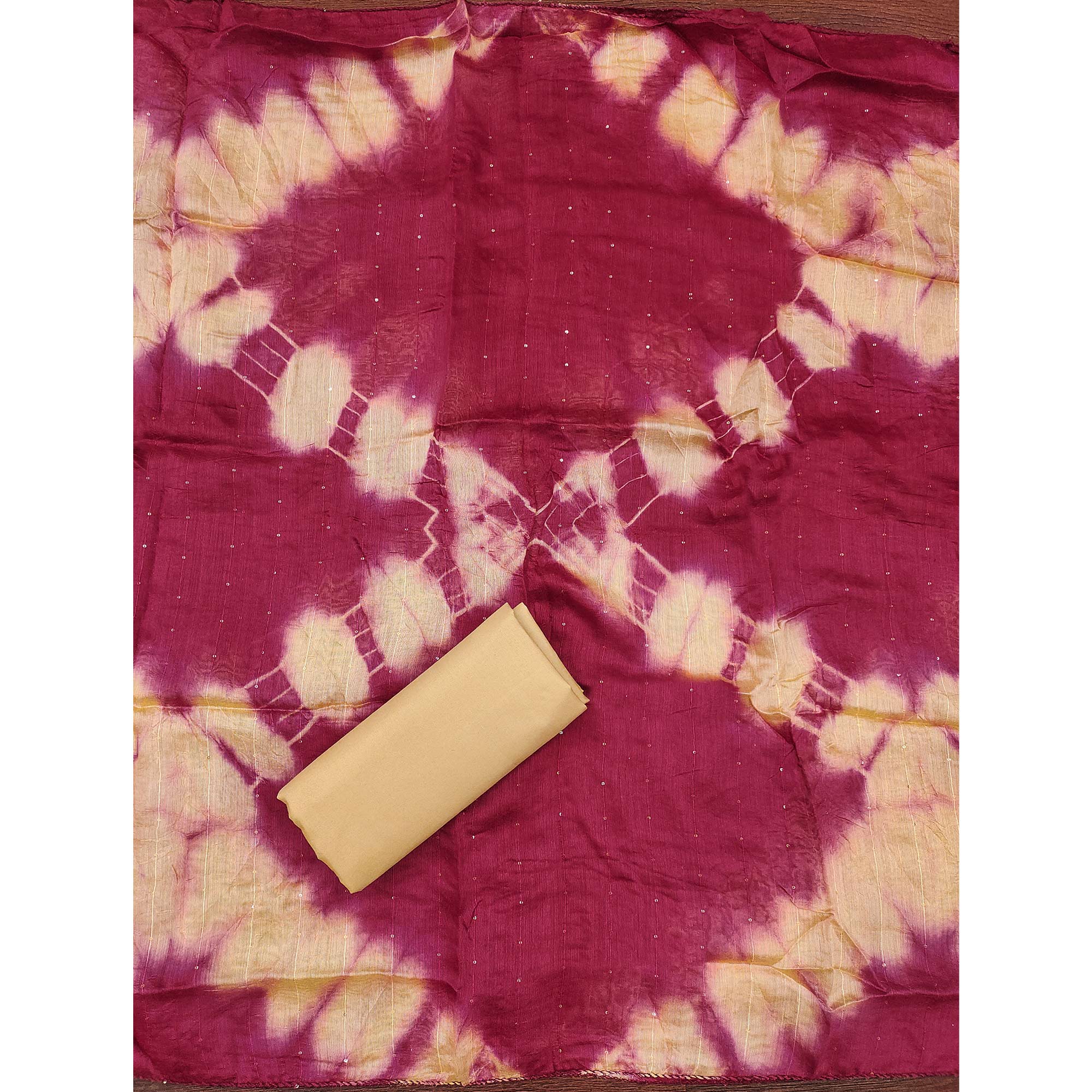 Pink Cotton Blend Dress Material With Floral Thread Embroidery