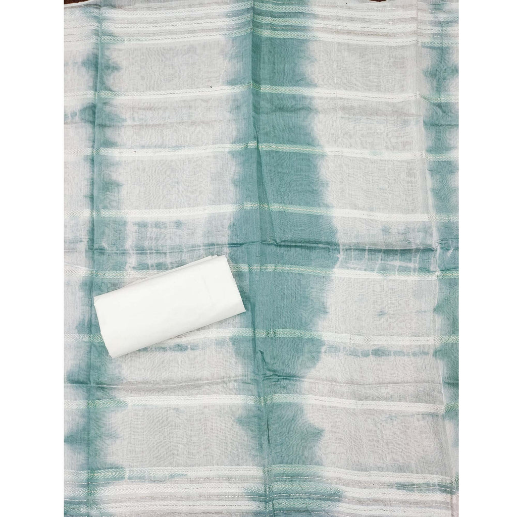 Blue Floral Sequins Embroidered Cotton Silk Dress Material