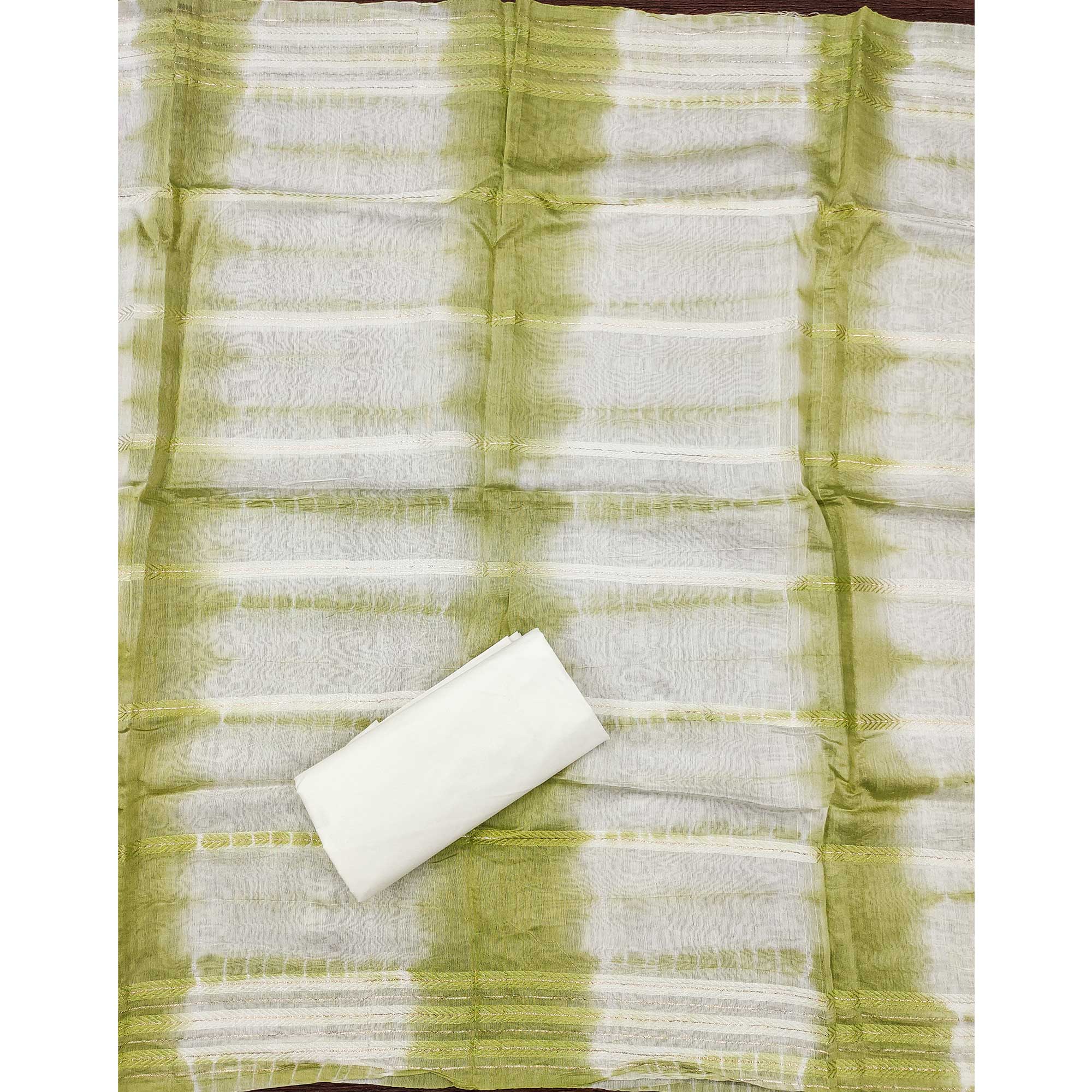 Green Floral Sequins Embroidered Cotton Silk Dress Material