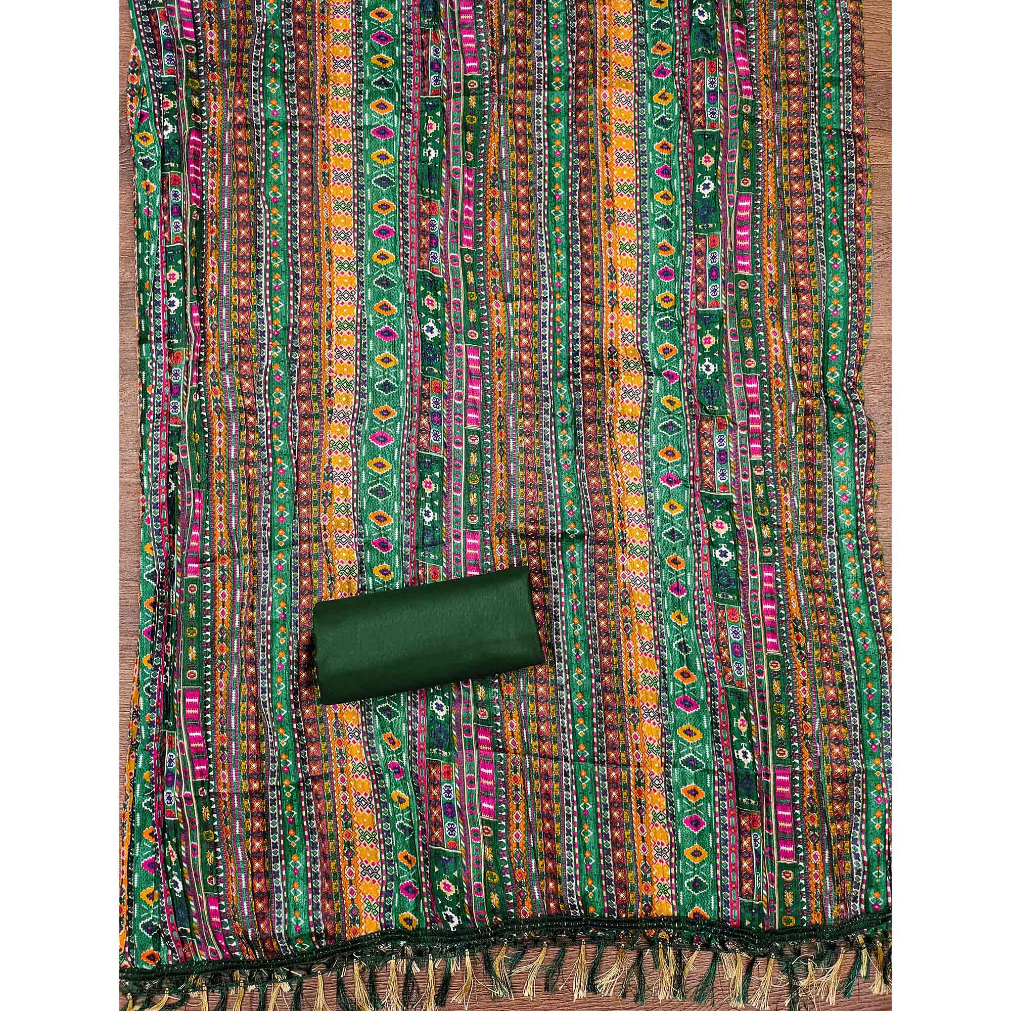 Green Floral Sequins Embroidered Cotton Silk Dress Material