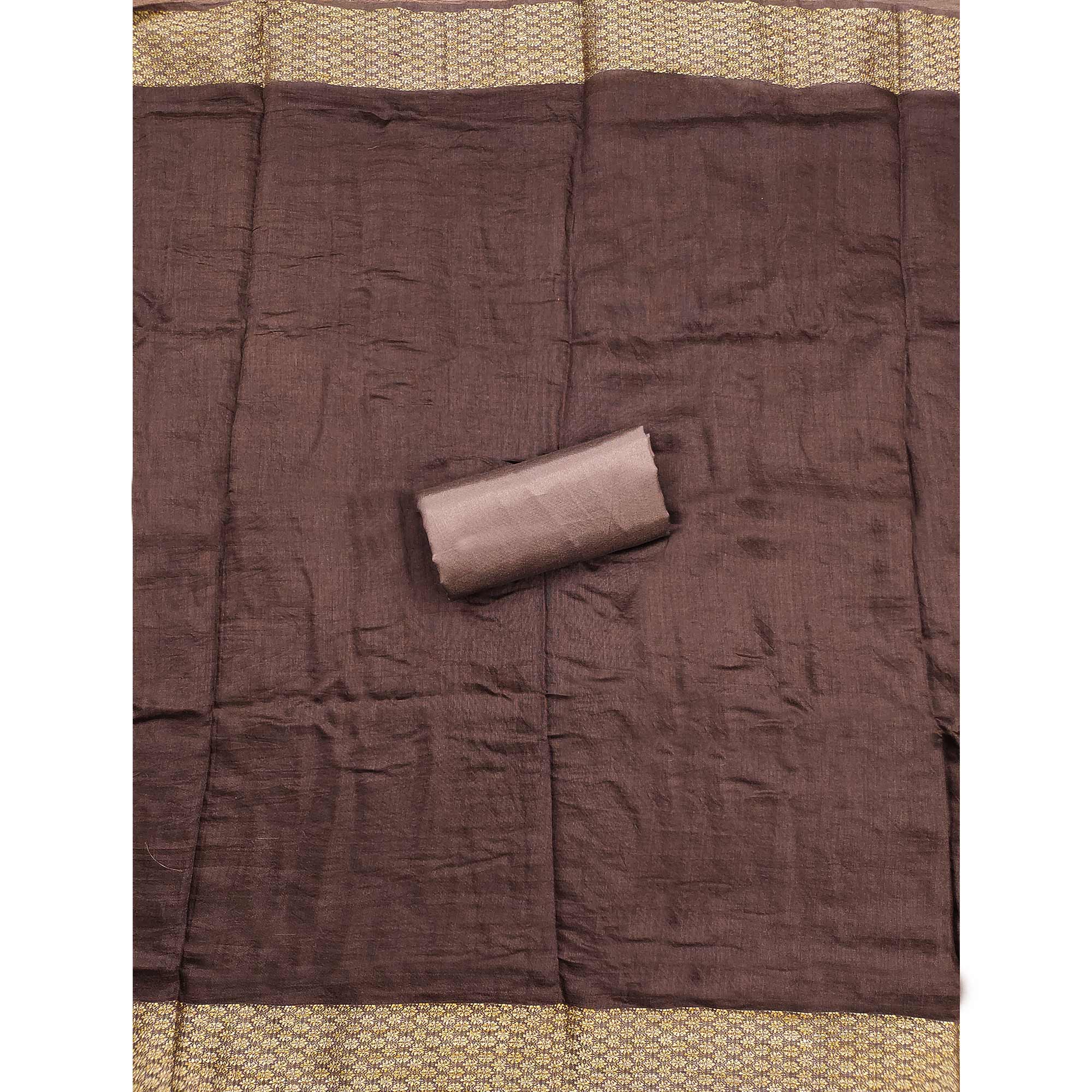 Brown Floral Sequins Embroidered Cotton Silk Dress Material