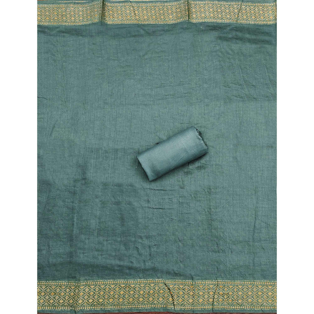 Green Floral Sequins Embroidered Cotton Silk Dress Material