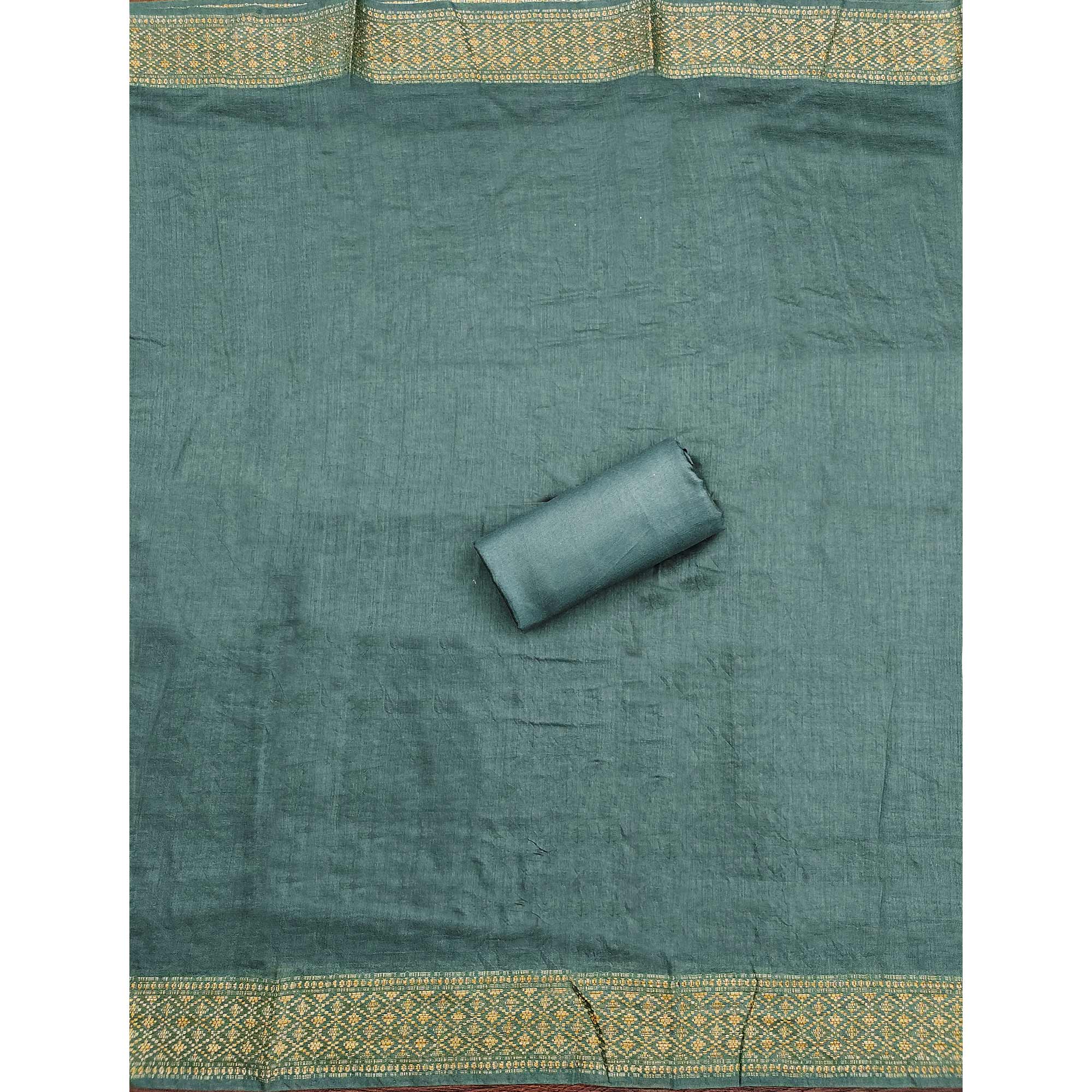 Green Floral Sequins Embroidered Cotton Silk Dress Material