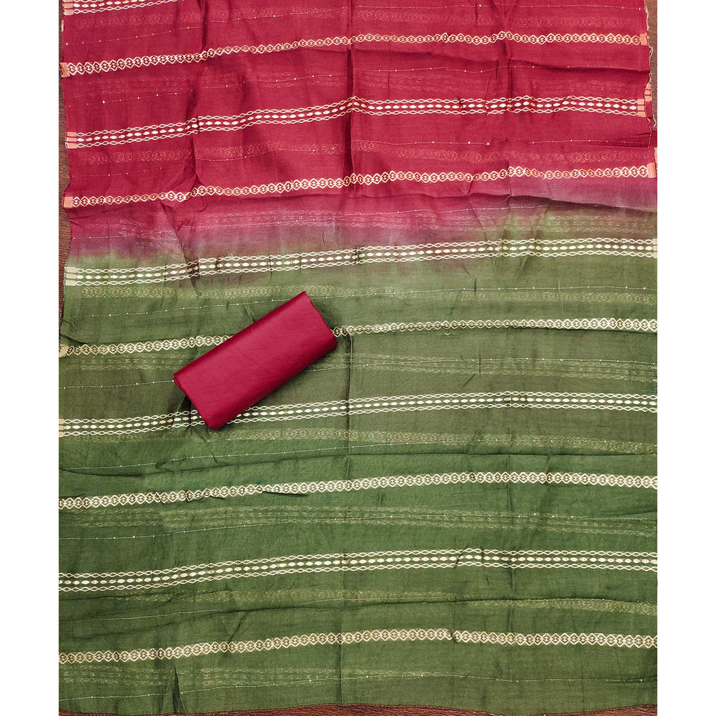 Green Floral Sequins Embroidered Cotton Silk Dress Material