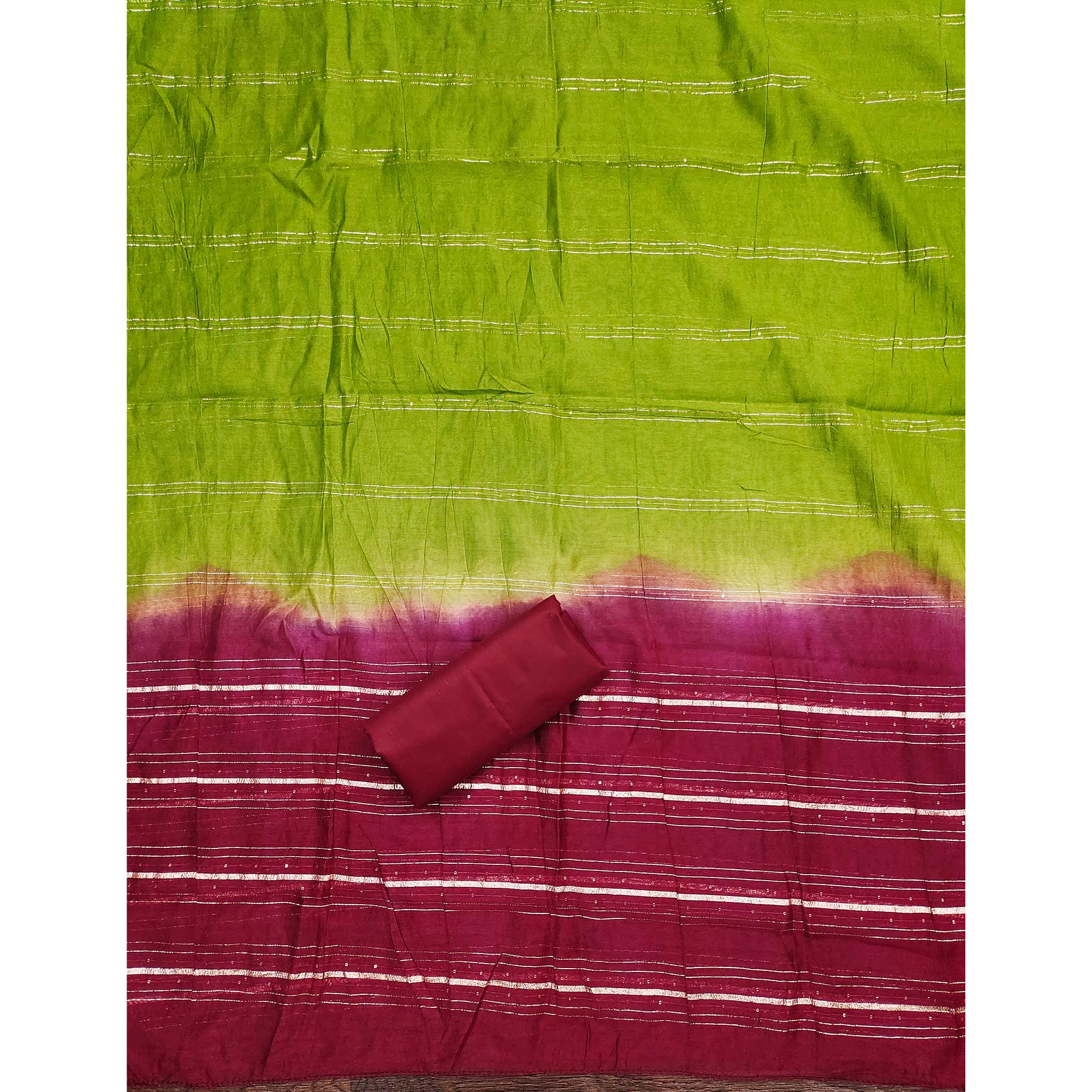 Green Floral Sequins Embroidered Slub Cotton Dress Material