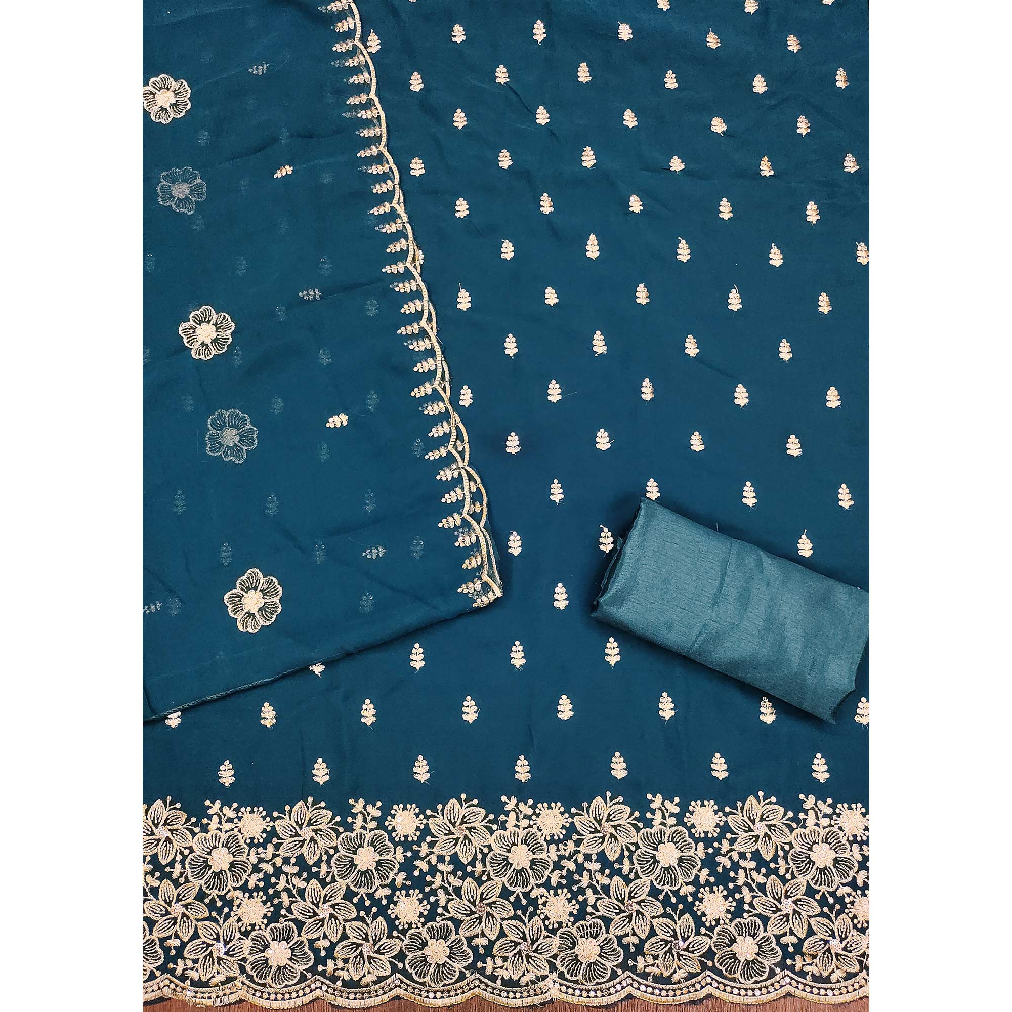 Blue Floral Sequins Embroidered Georgette Dress Material