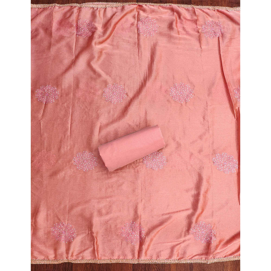 Breathable Pure Cotton Dress Material in Peach with Floral Designs