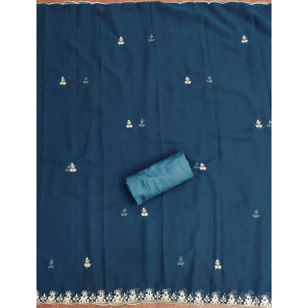 Dark Teal Georgette Dress Material with Sparkling Sequin Embroidery