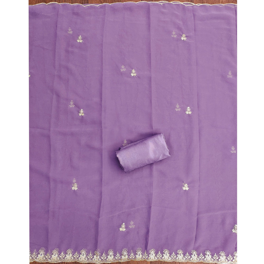 Lavender Georgette Dress Material with Sparkling Sequin Embroidery