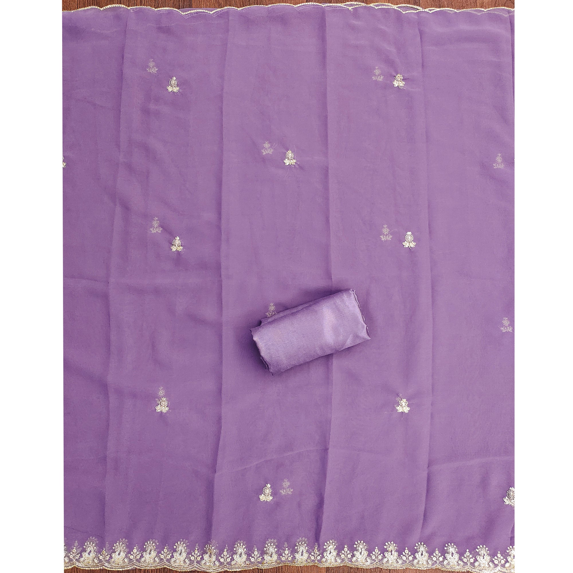 Lavender Georgette Dress Material with Sparkling Sequin Embroidery