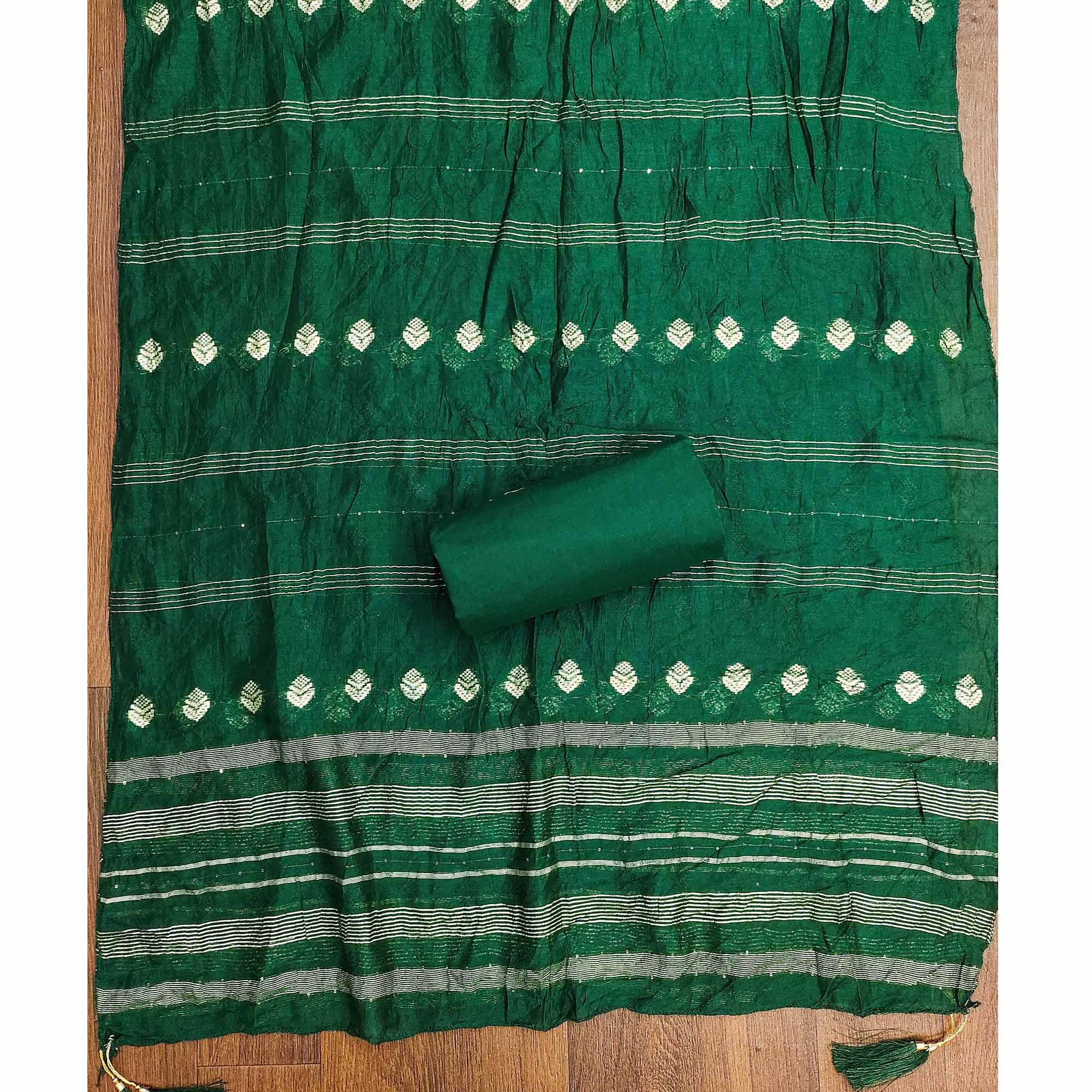 Green Dress Material in Cotton Blend with Delicate Embroidery Work