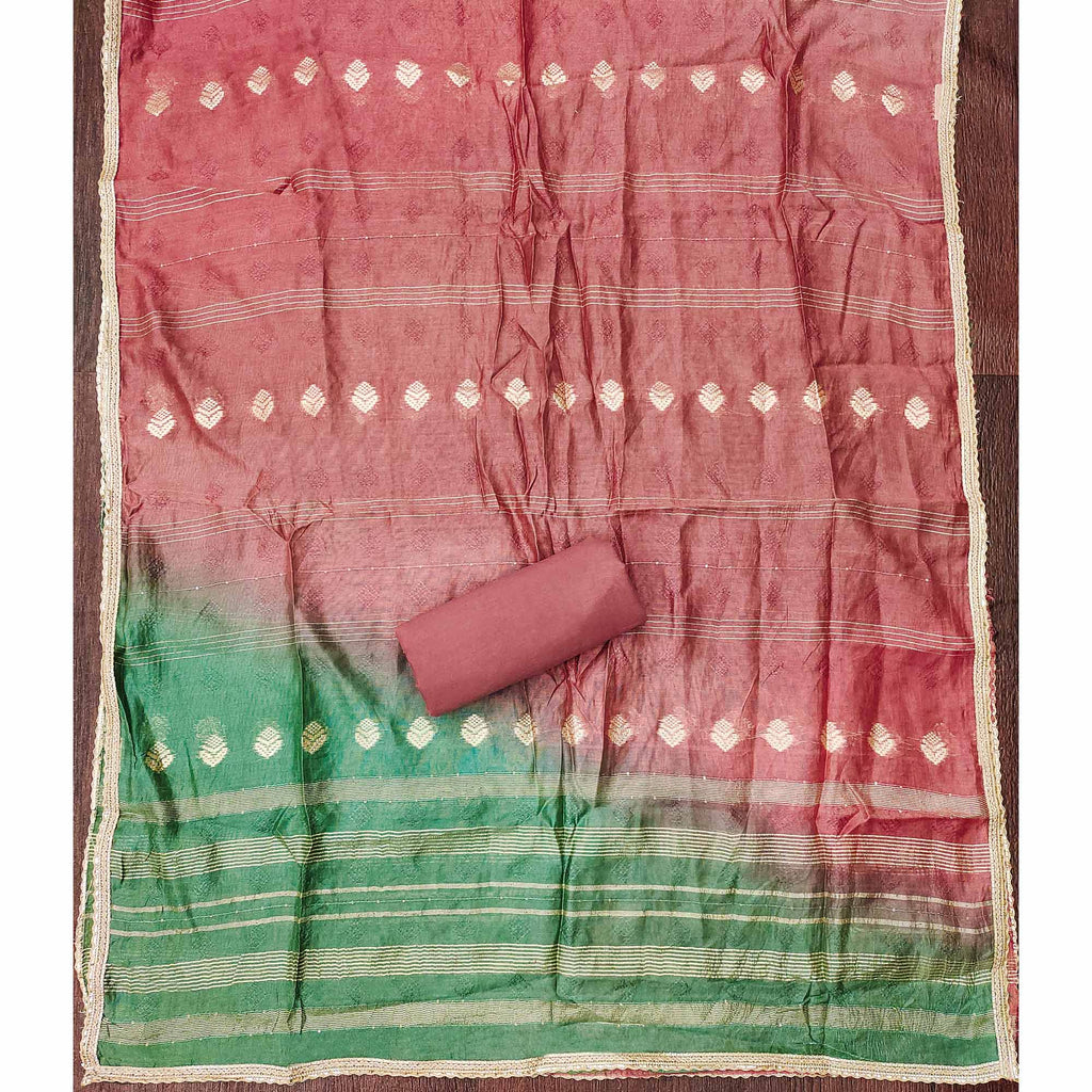 Peach Suit Material in Cotton Blend with Beautifully Embroidered Floral Patterns