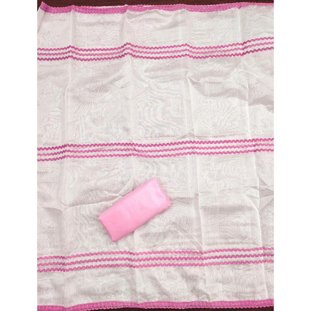 Pink Chanderi Silk Suit Fabric with Embroidered Highlights and Artistic Geometric Prints