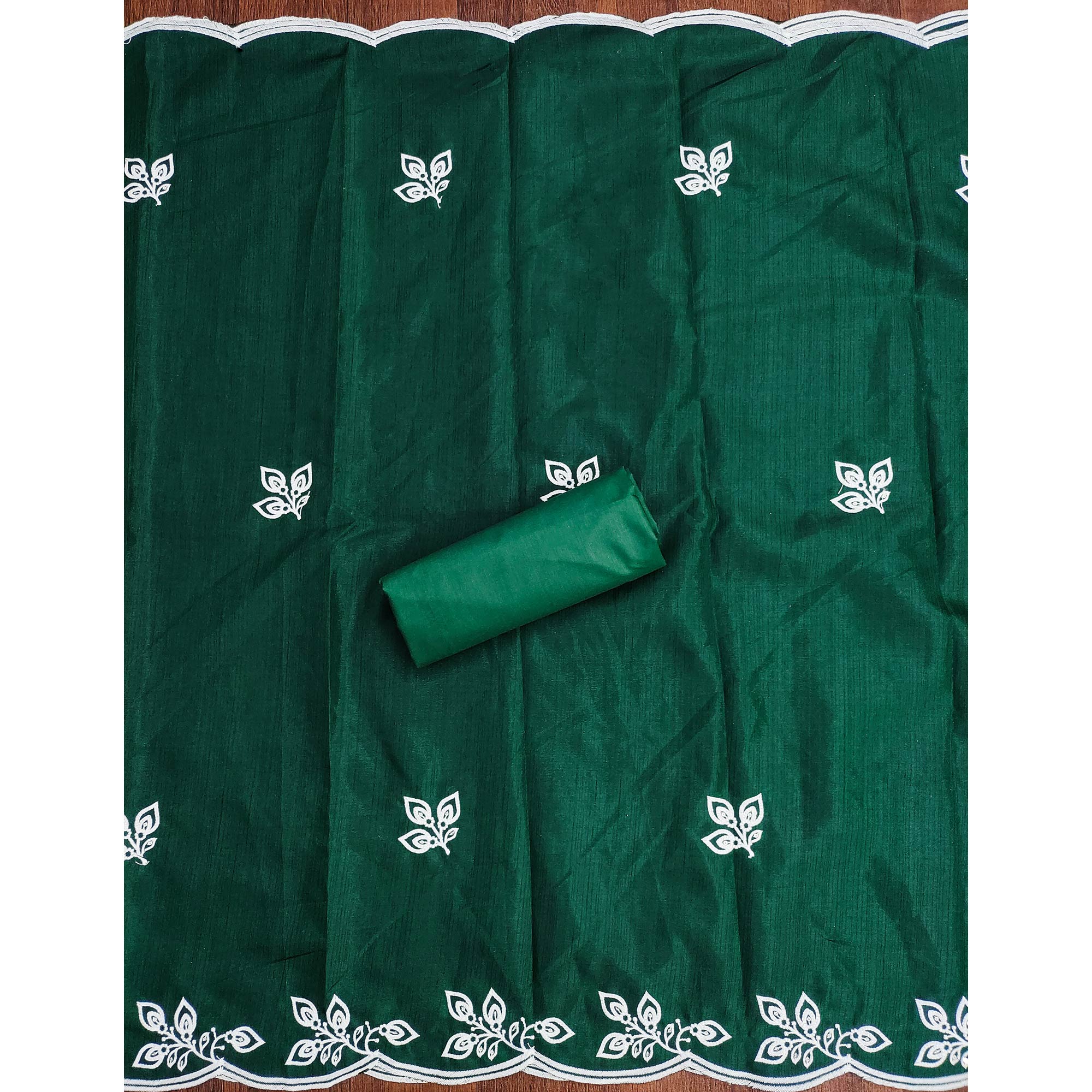 Green Intricate Floral Embroidered Cotton Blend Dress Material