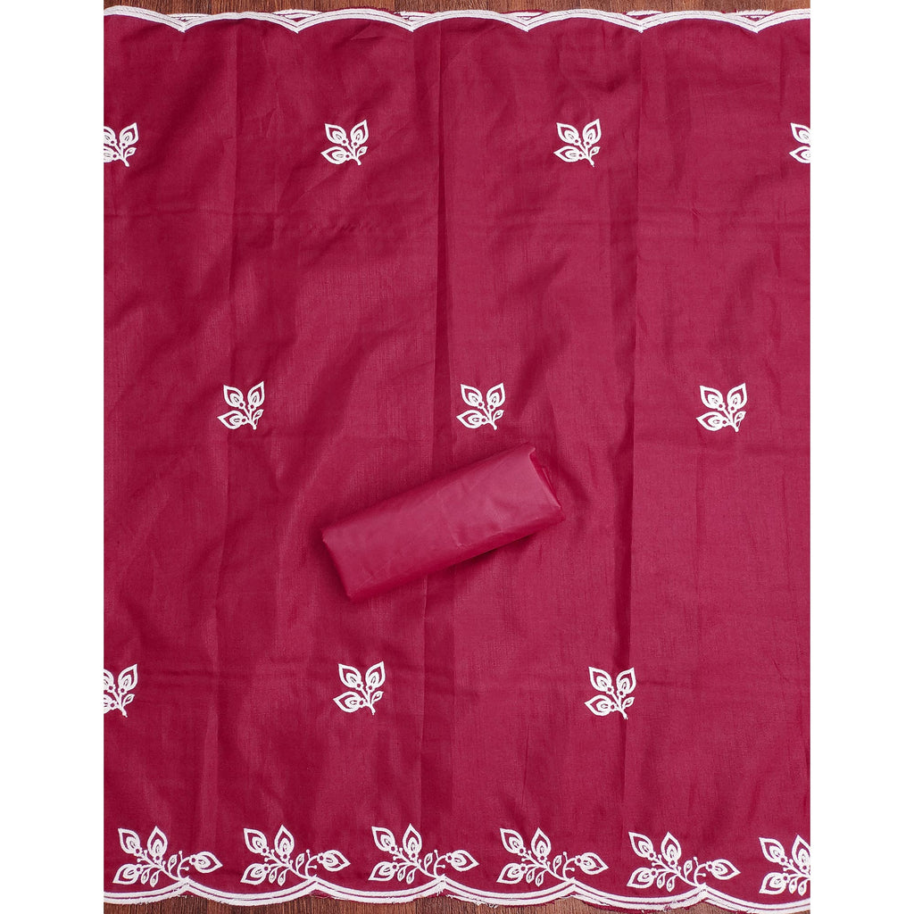 Pink Intricate Floral Embroidered Cotton Blend Dress Material