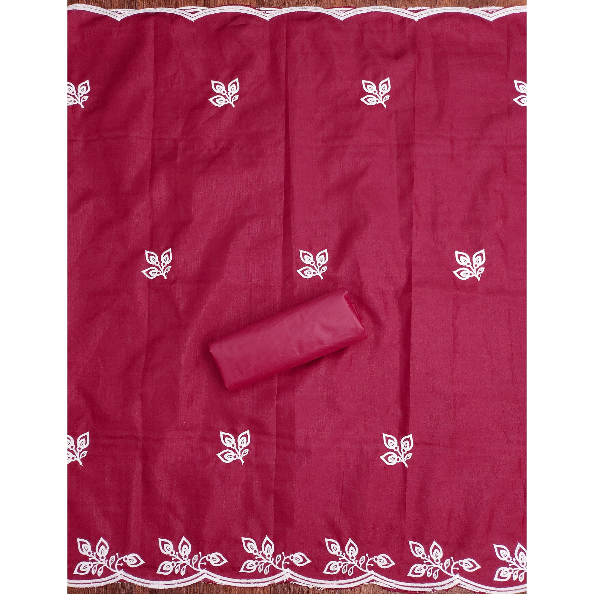 Pink Intricate Floral Embroidered Cotton Blend Dress Material