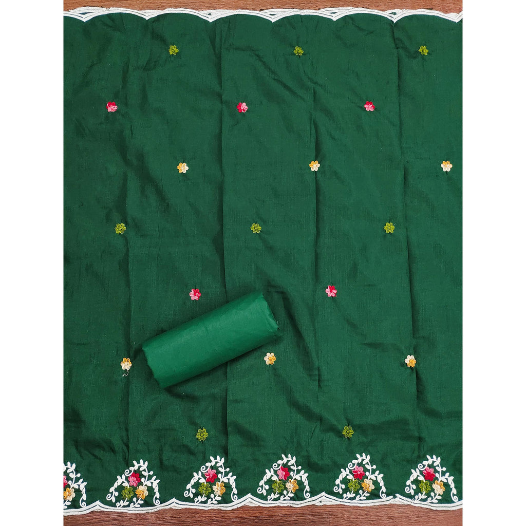 Enchanting Green Floral Sequin Embroidered Cotton Blend Dress Material