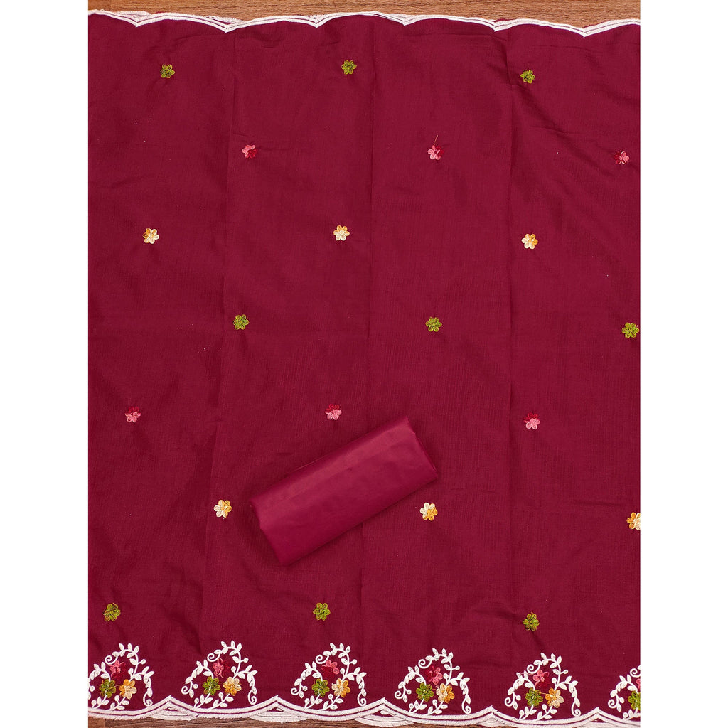 Charming Pink Floral Sequin Embroidered Cotton Blend Dress Material