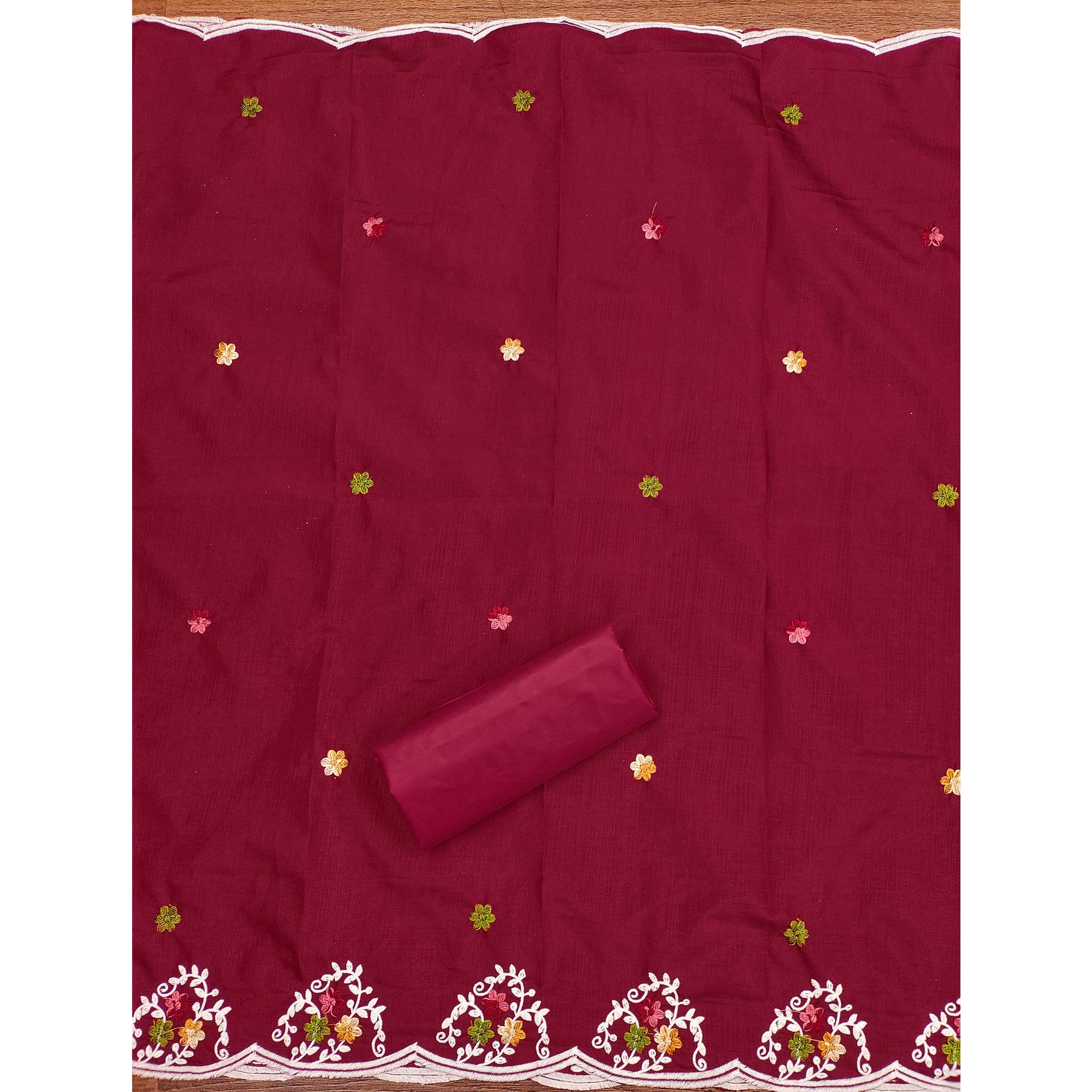 Charming Pink Floral Sequin Embroidered Cotton Blend Dress Material